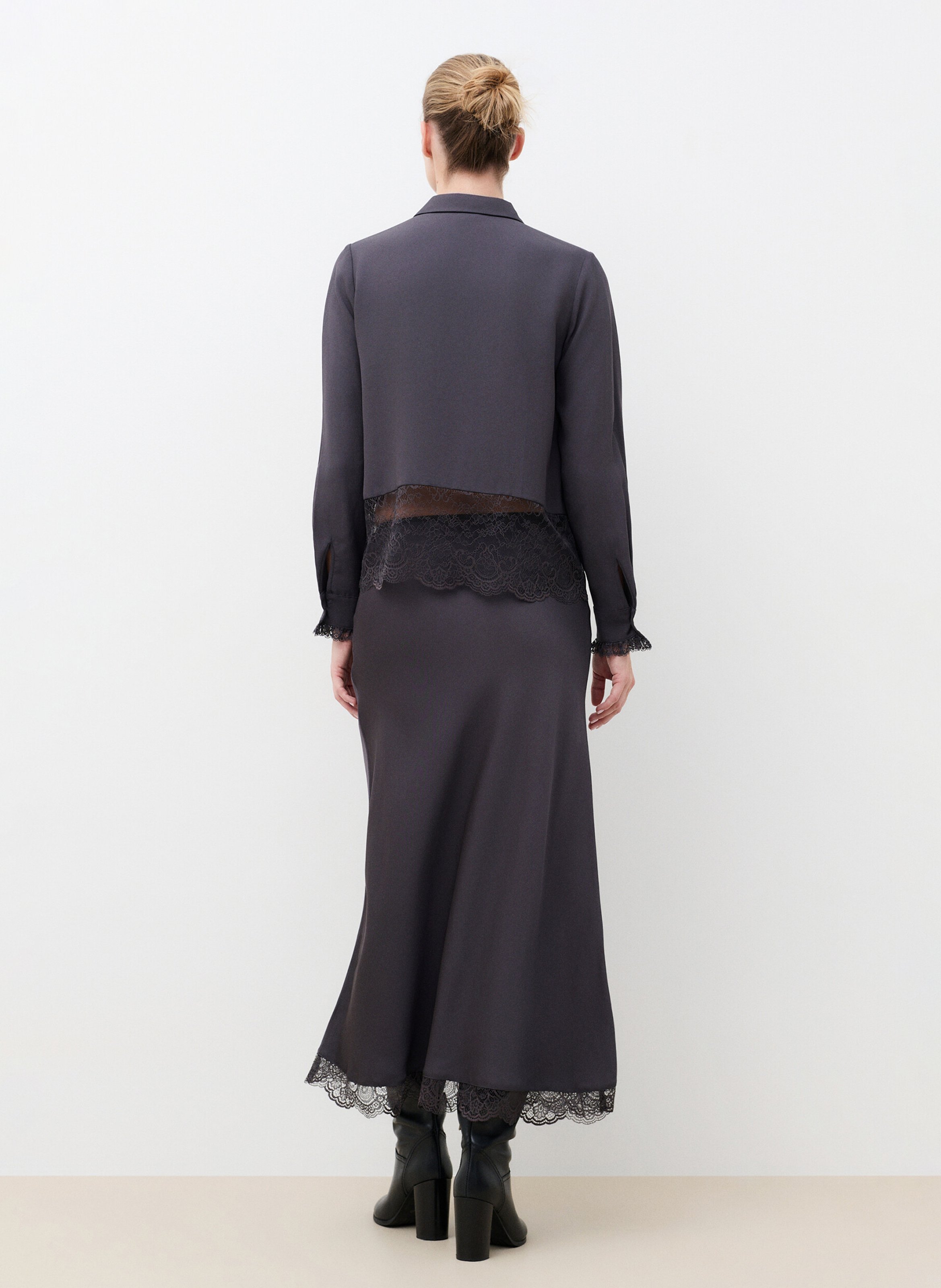 Solid Straight Shirt with Lace CAROLL Grey