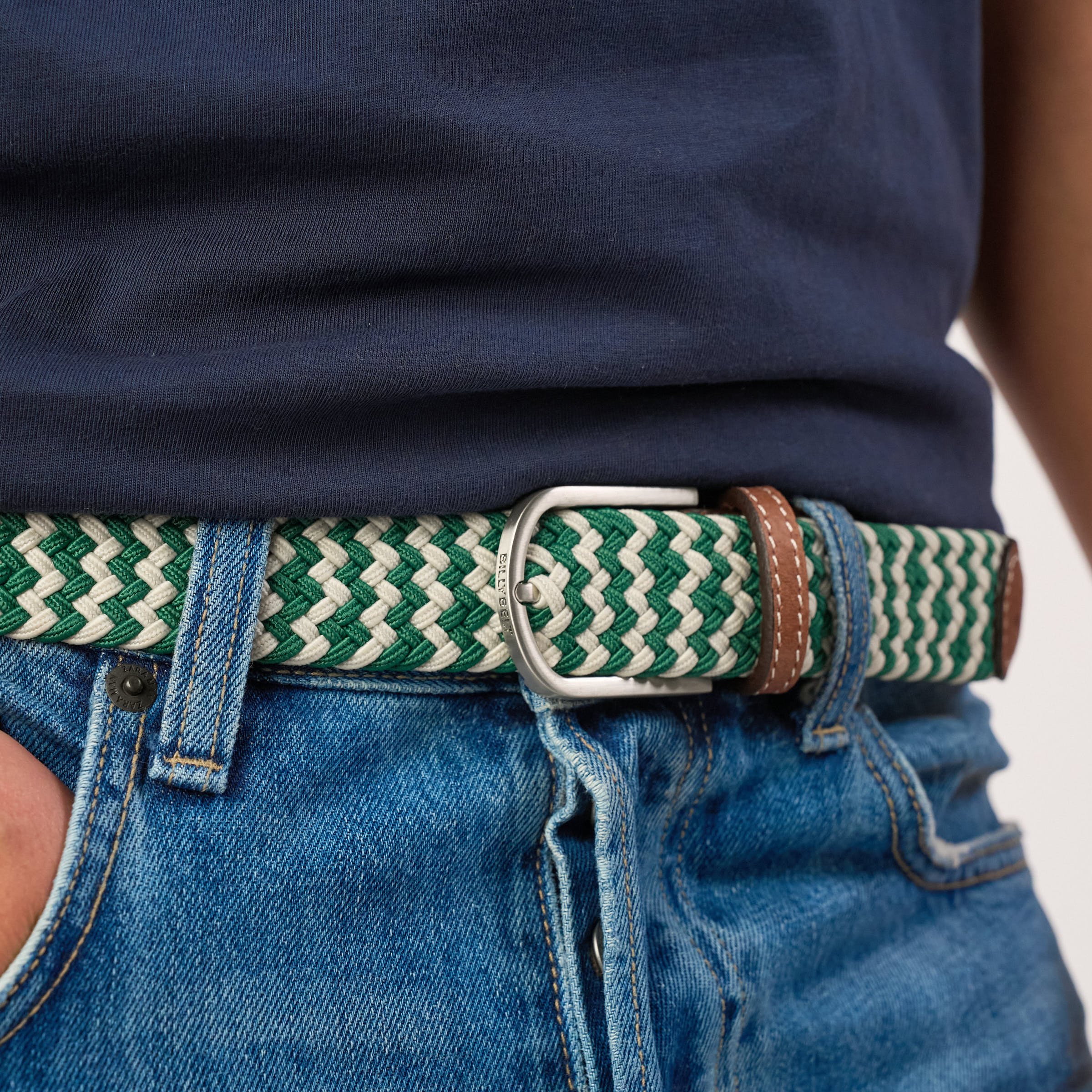 Multicolored braided elastic belt BILLYBELT Green