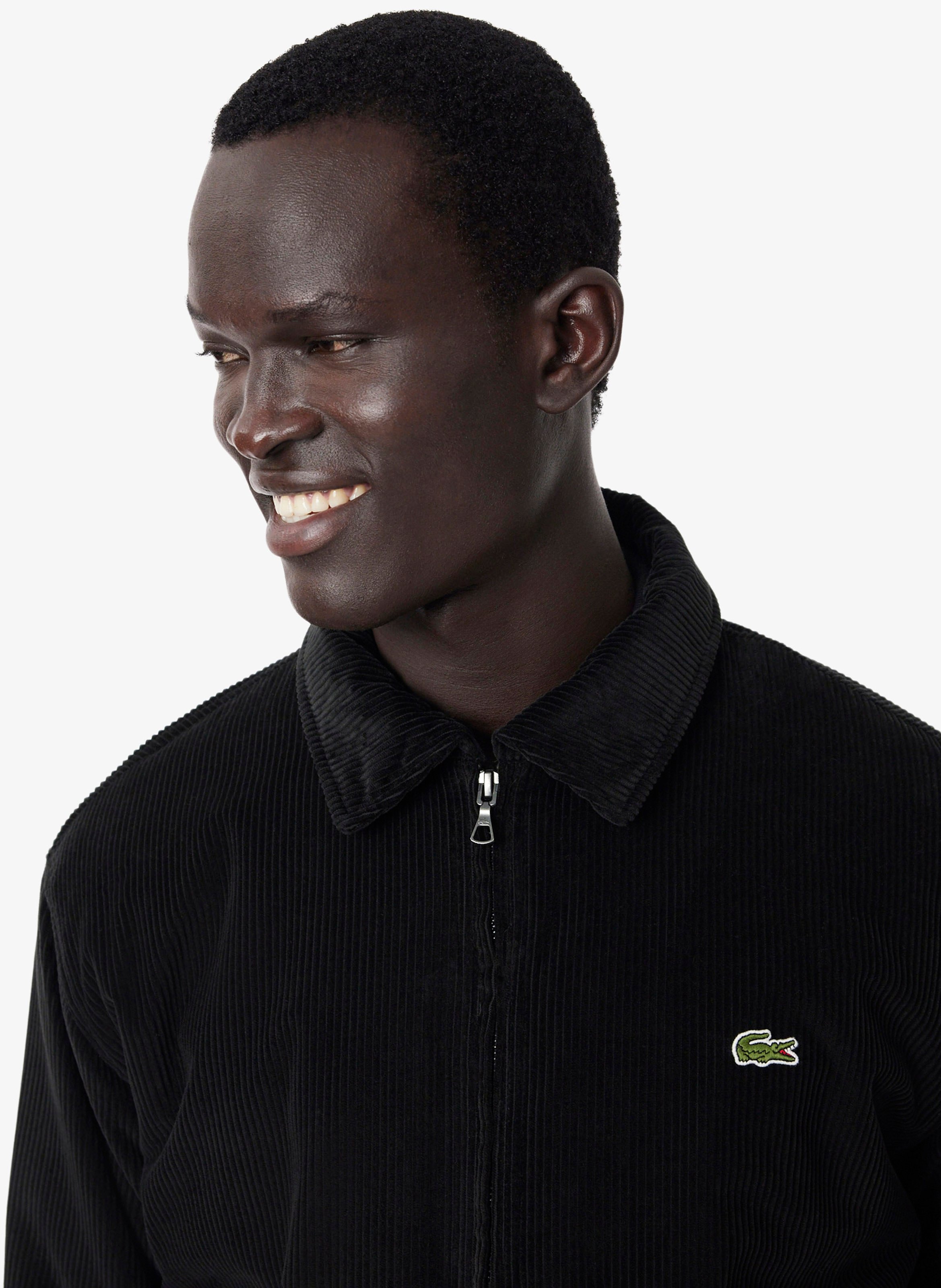 Straight bomber jacket with classic collar in ribbed velvet cotton. LACOSTE Black