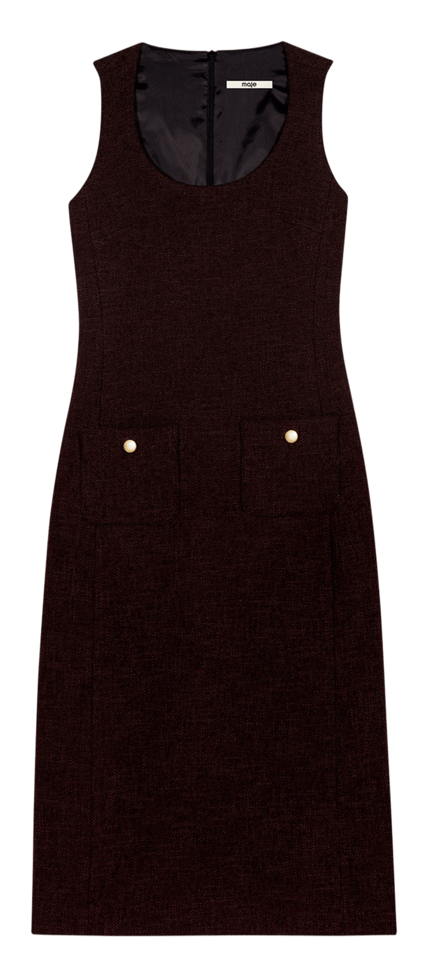 Midi jurk met ronde halslijn en getailleerd silhouet MAJE Bruin