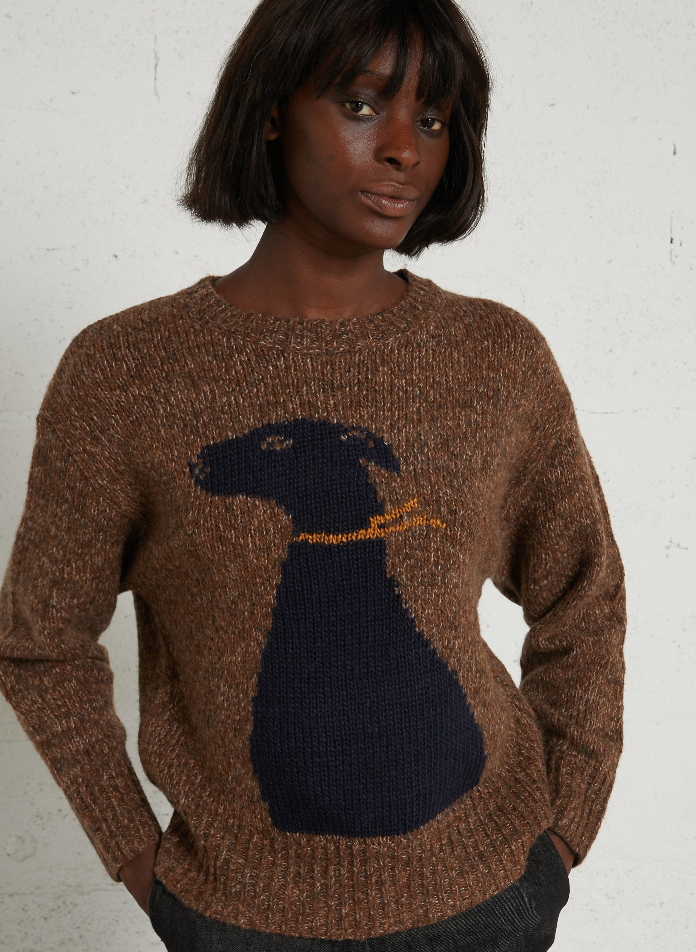 Straight fit round neck sweater in printed wool blend NICE THINGS