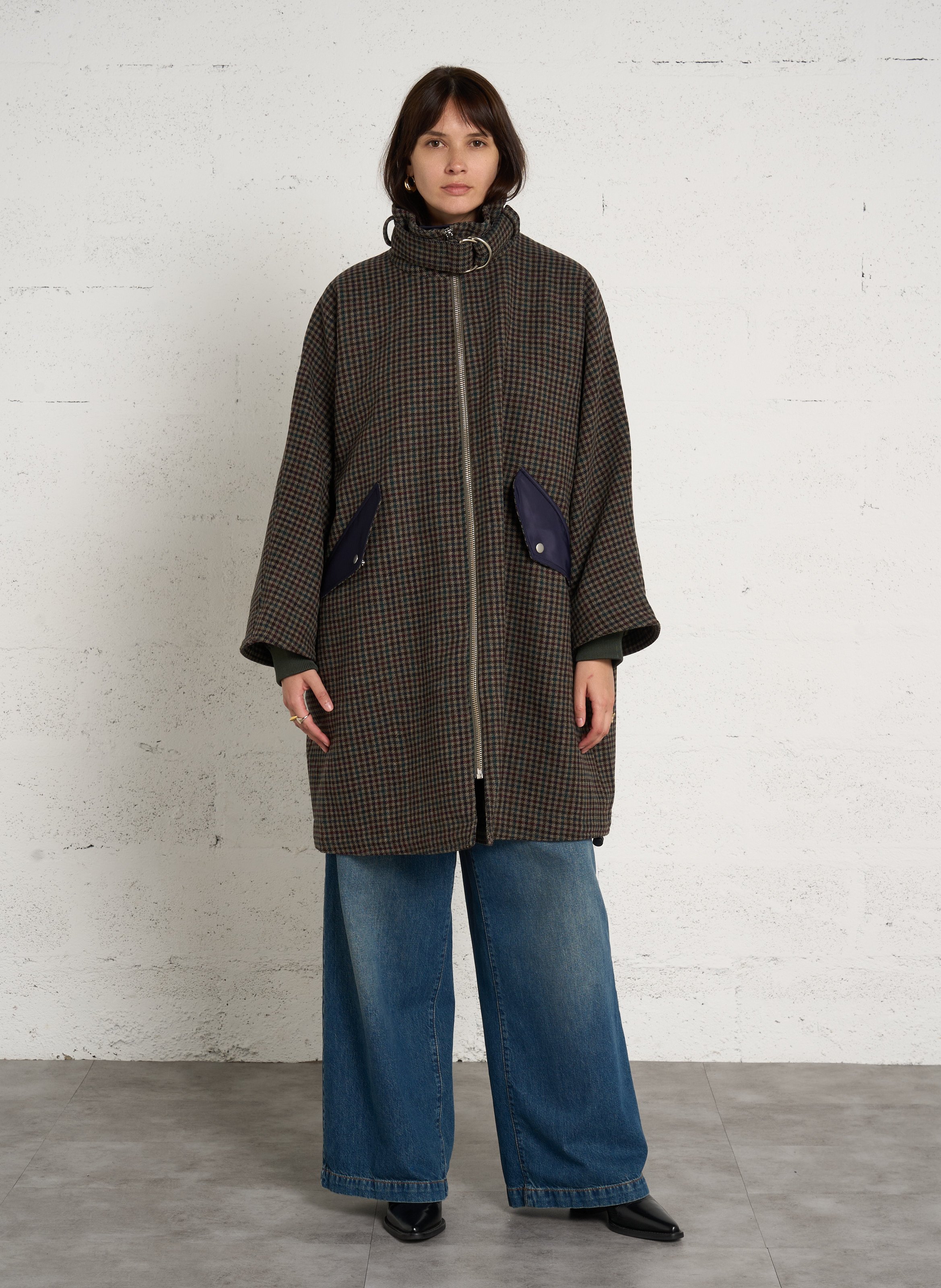 Manteau ample motif pieds de poule en laine BELLEROSE Multicolore