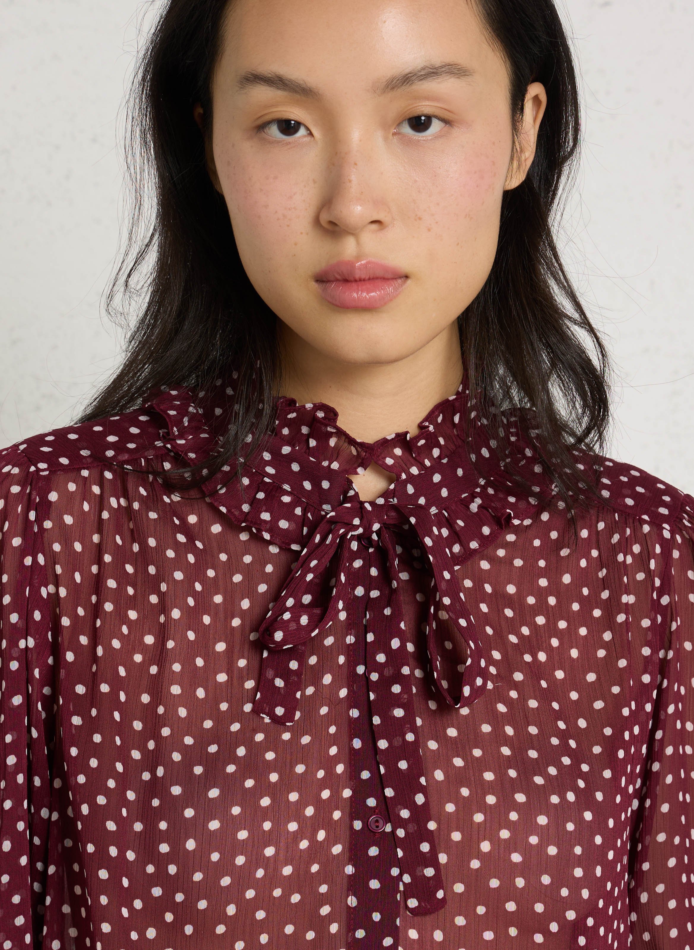 Bluse mit Volantkragen und gepunktetem Muster SUD EXPRESS Rot