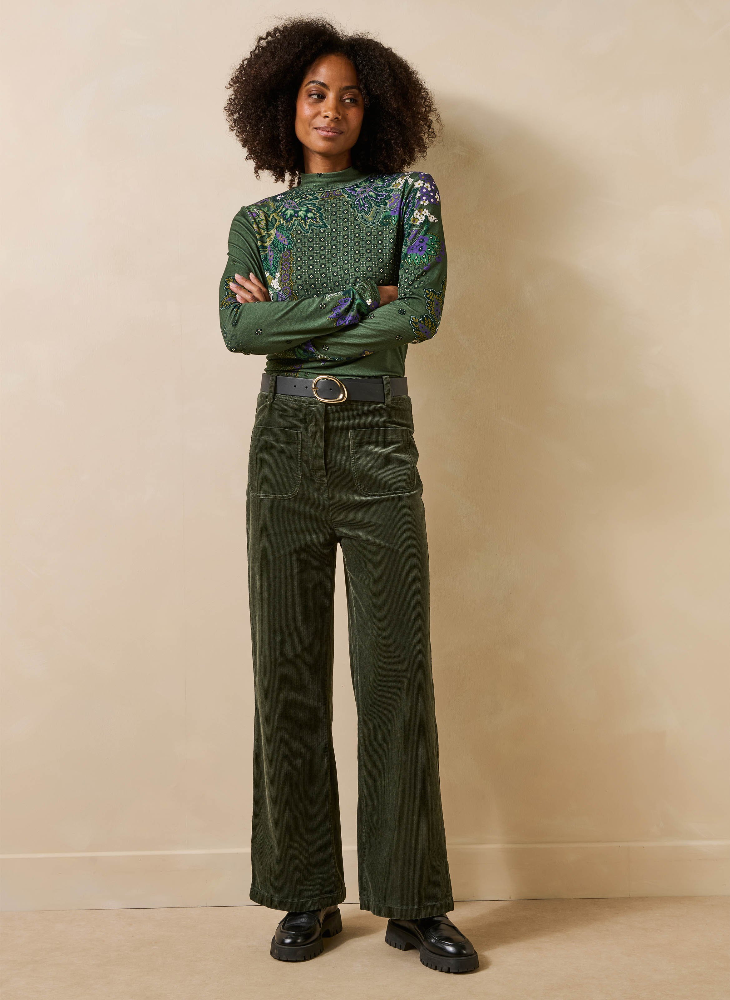 Pantalon large taille haute en coton mélangé LA FEE MARABOUTEE Grun