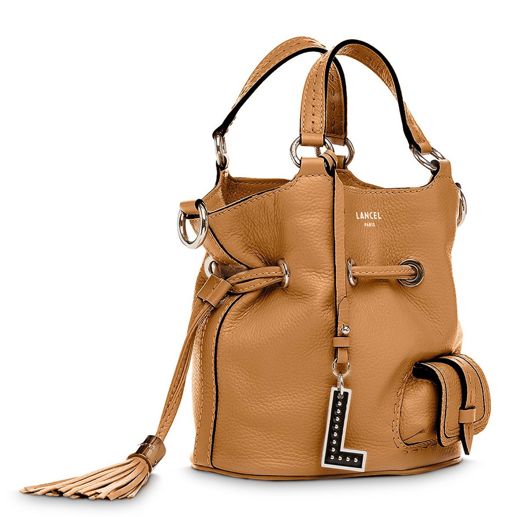 Sac seau en cuir grainé LANCEL Marron