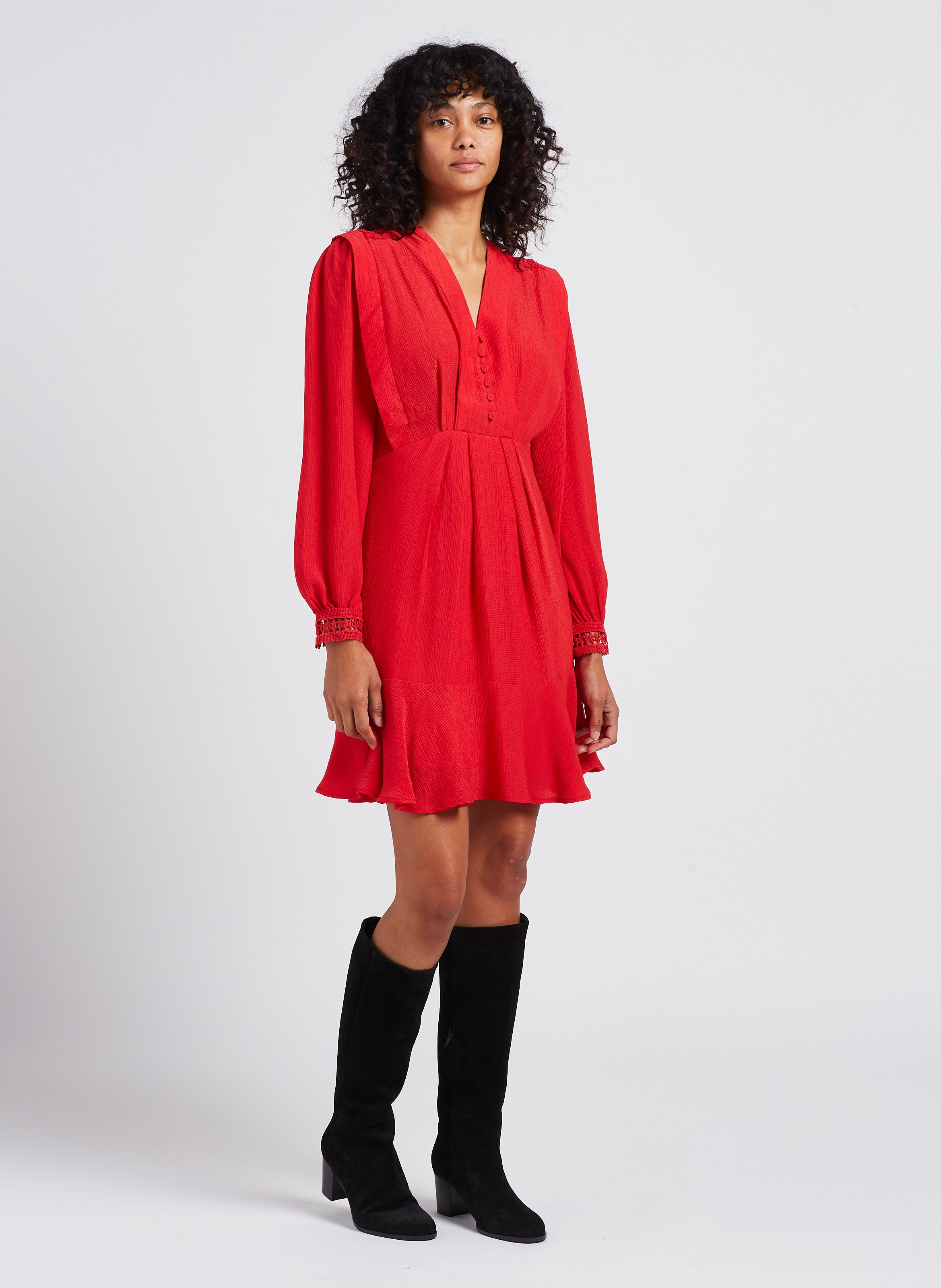 Robe courte d collet V Rouge