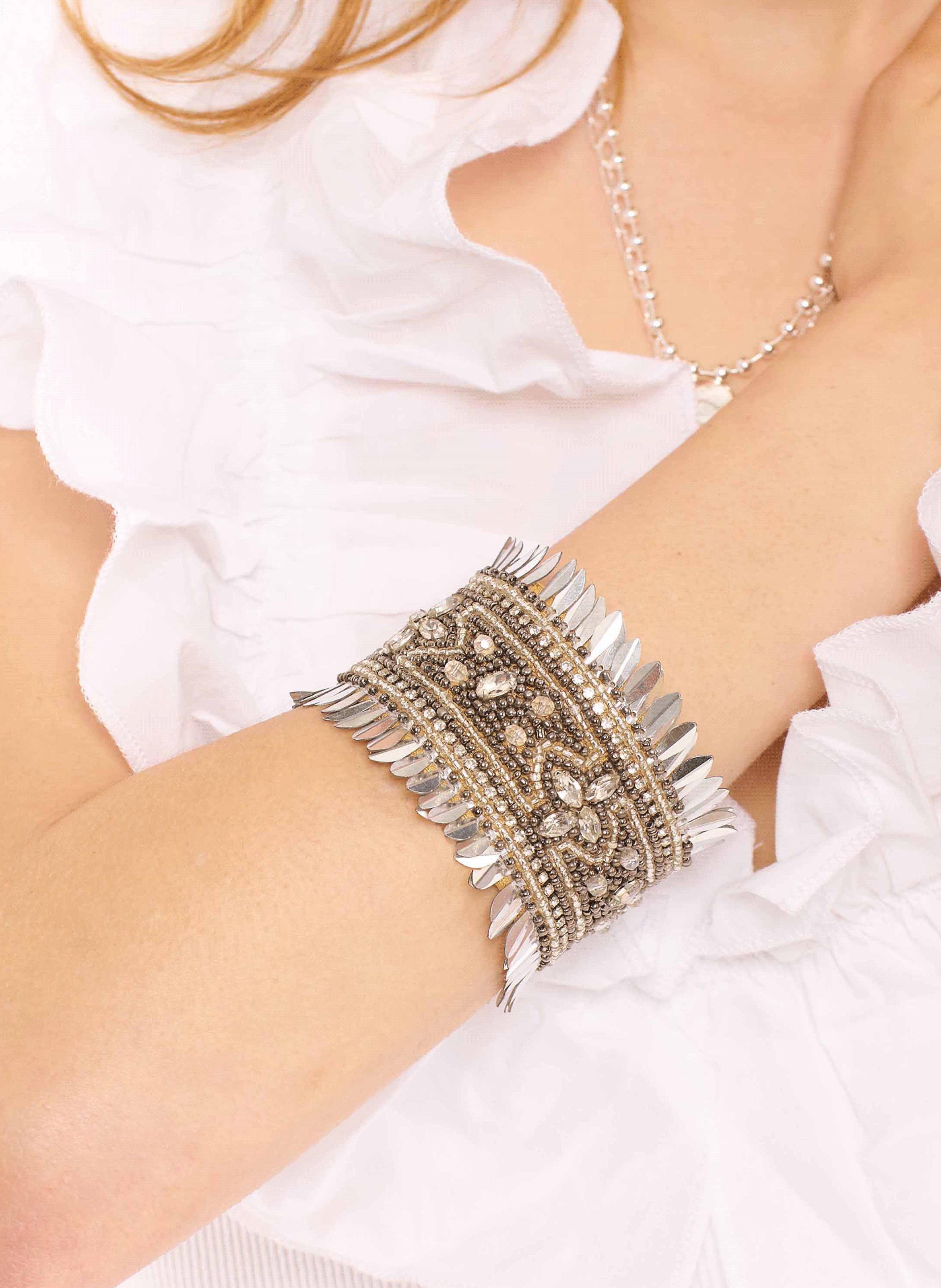 Adjustable beaded cuff HIPANEMA Silver