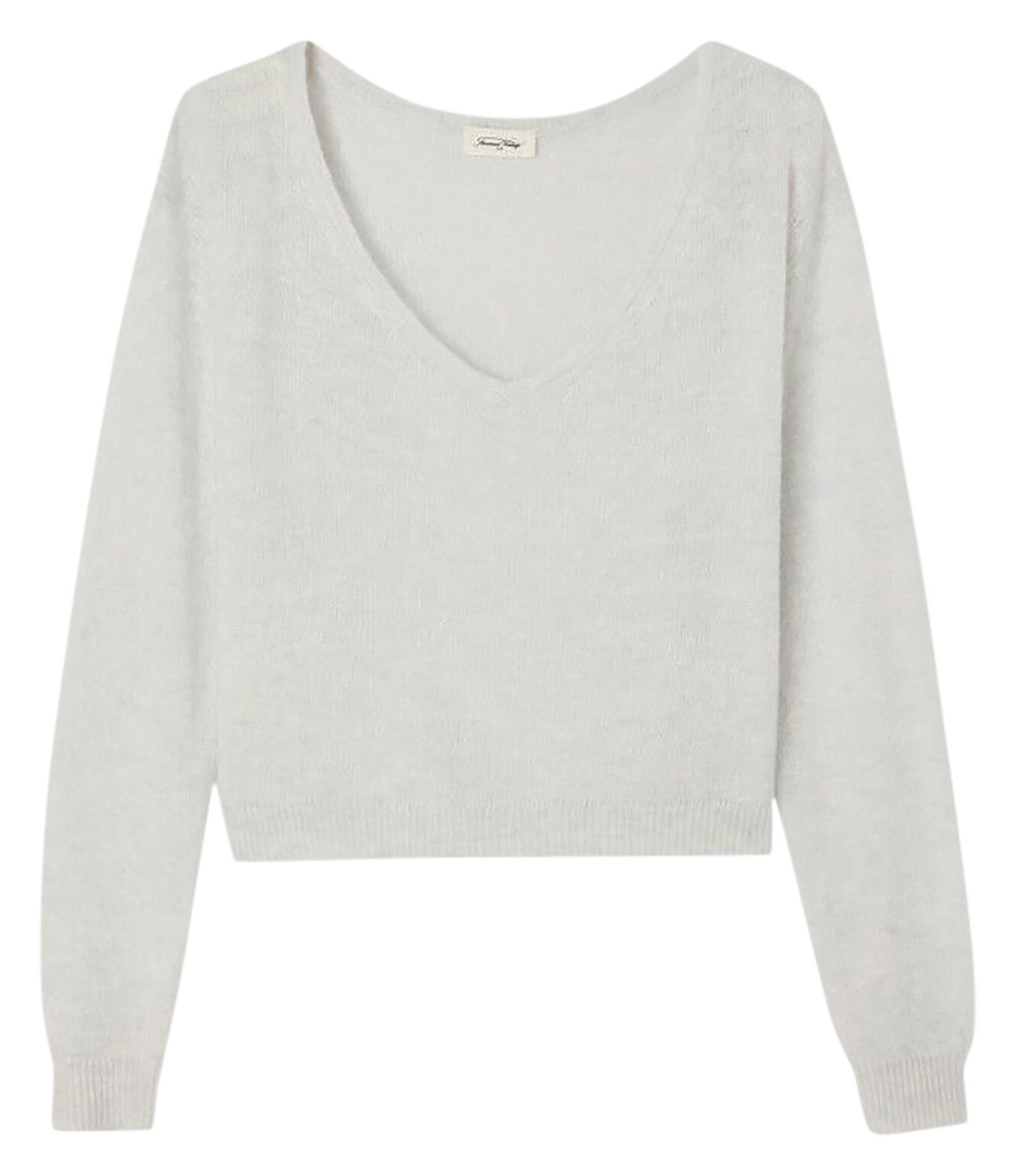 Pull court col v en laine mélangé AMERICAN VINTAGE Gris