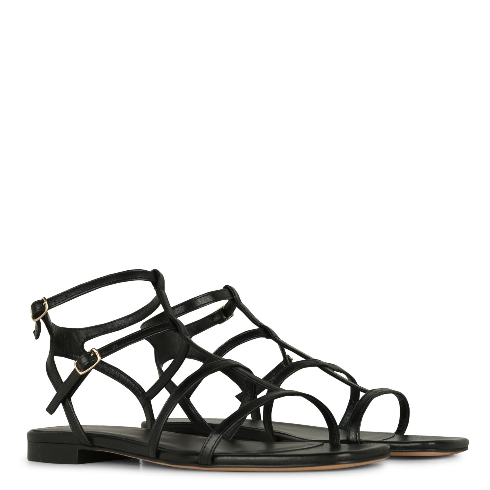 Sandales plates en cuir RIVECOUR Noir