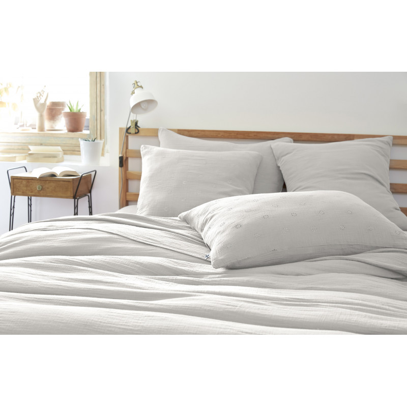 Cotton percale pillow case L'EFFET PAPILLON Grey