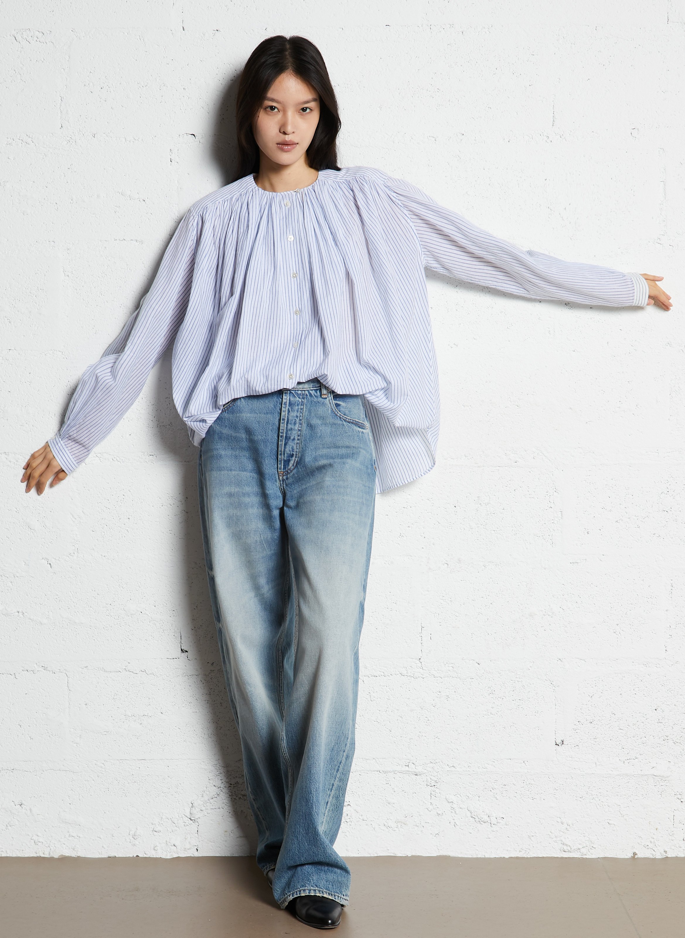 Kurzes Baumwollkleid mit Rundhalsausschnitt LAURENCE BRAS Blau