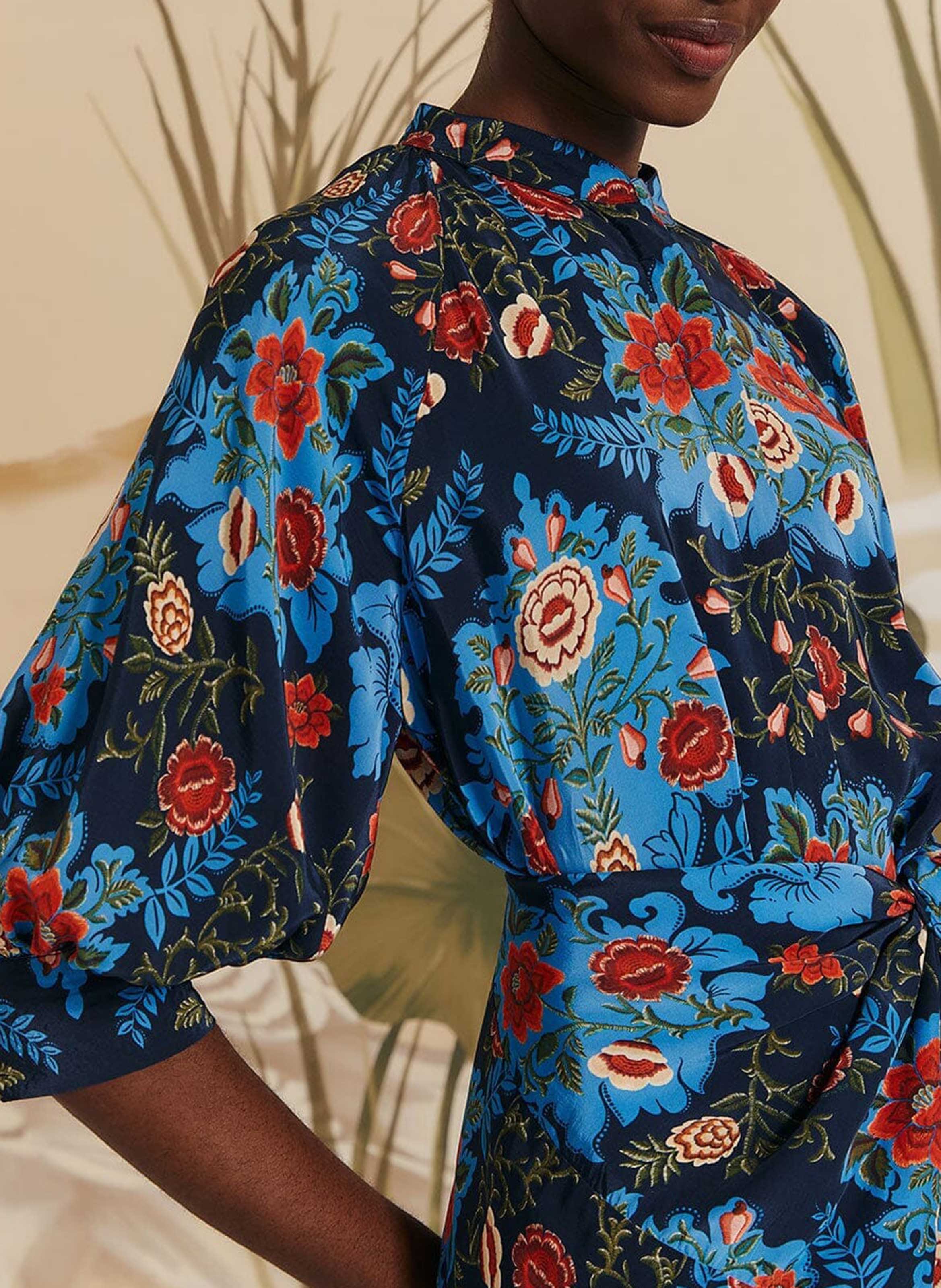 Robe midi col montant à imprimé floral FARM RIO Bleu