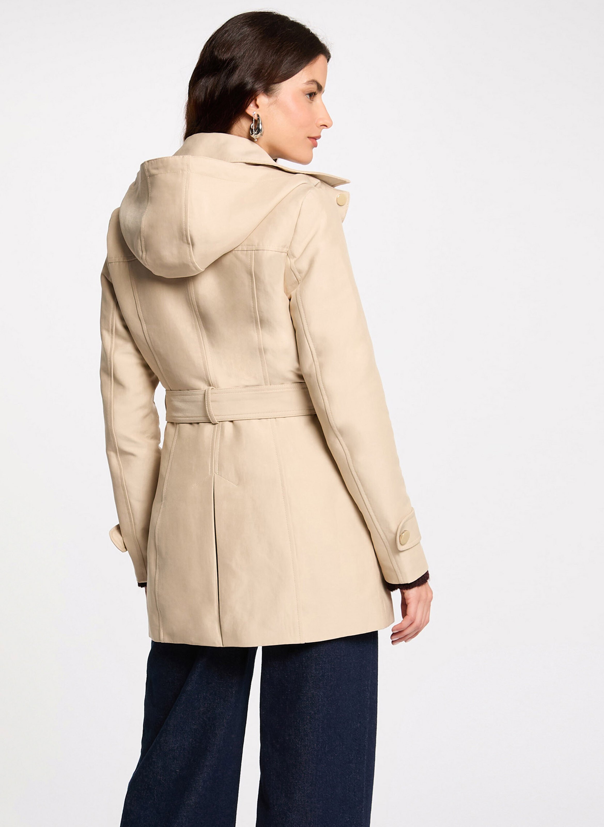 Trench cintré col à revers à capuche MORGAN Beige