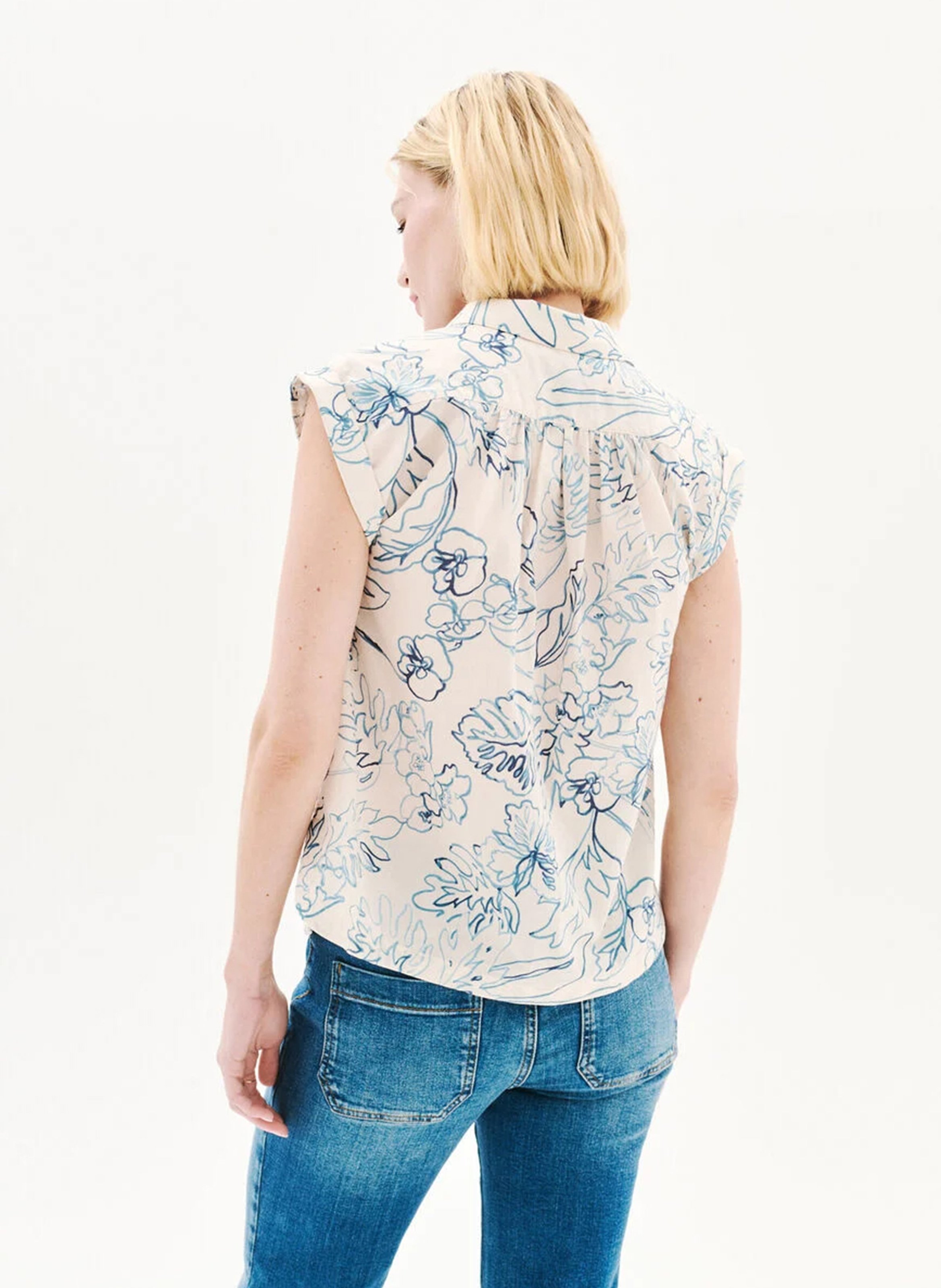 Sleeveless patterned blouse CAROLL White