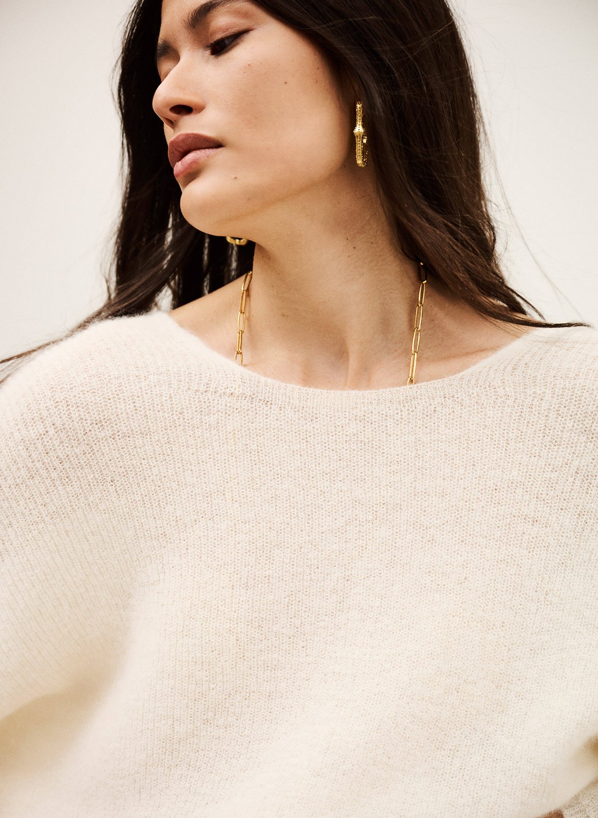 Rechte, gebreide trui met ronde hals BA&SH Beige