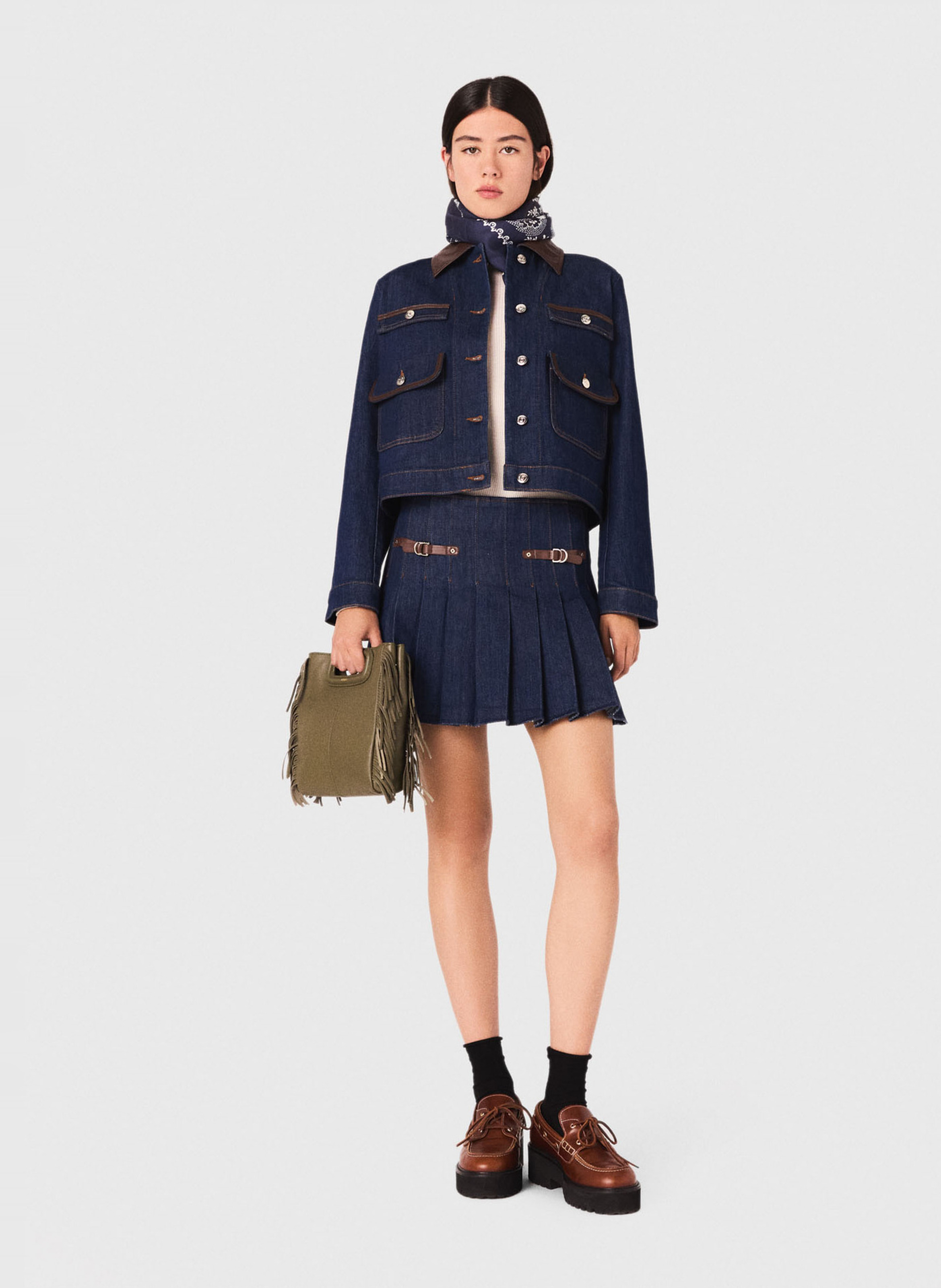 Jupe courte en denim de coton MAJE Bleu