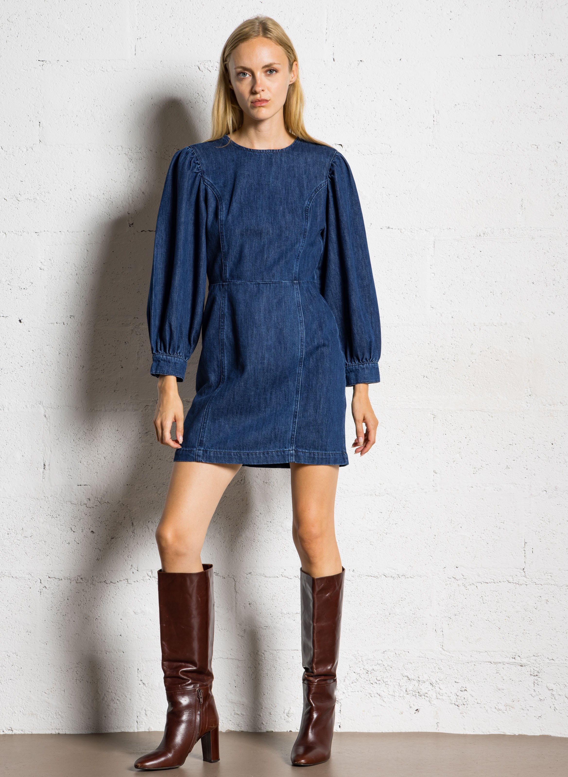 Short straight raw denim dress DES PETITS HAUTS Blue