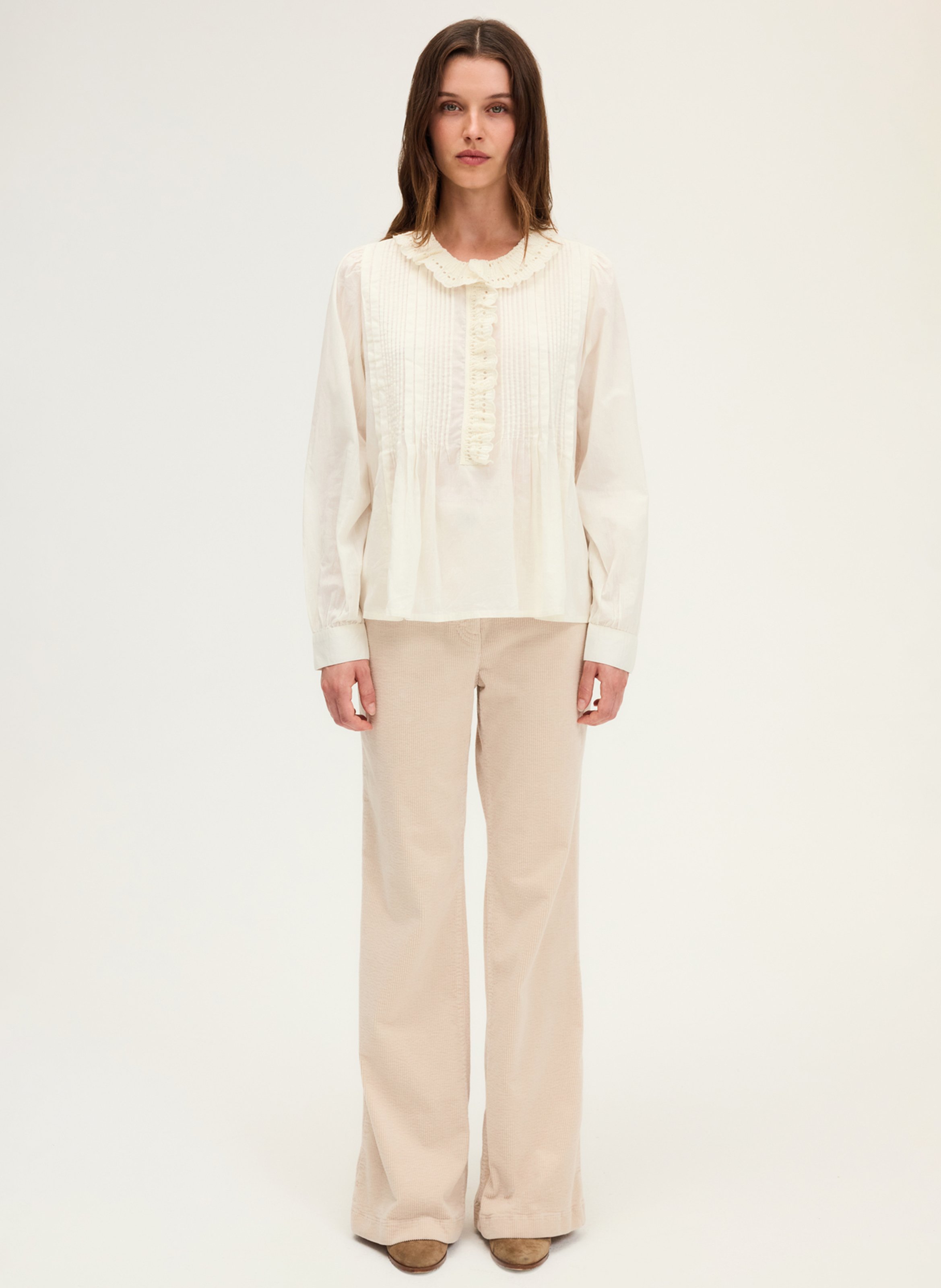 Blouse with plain lace ruffles PABLO Beige