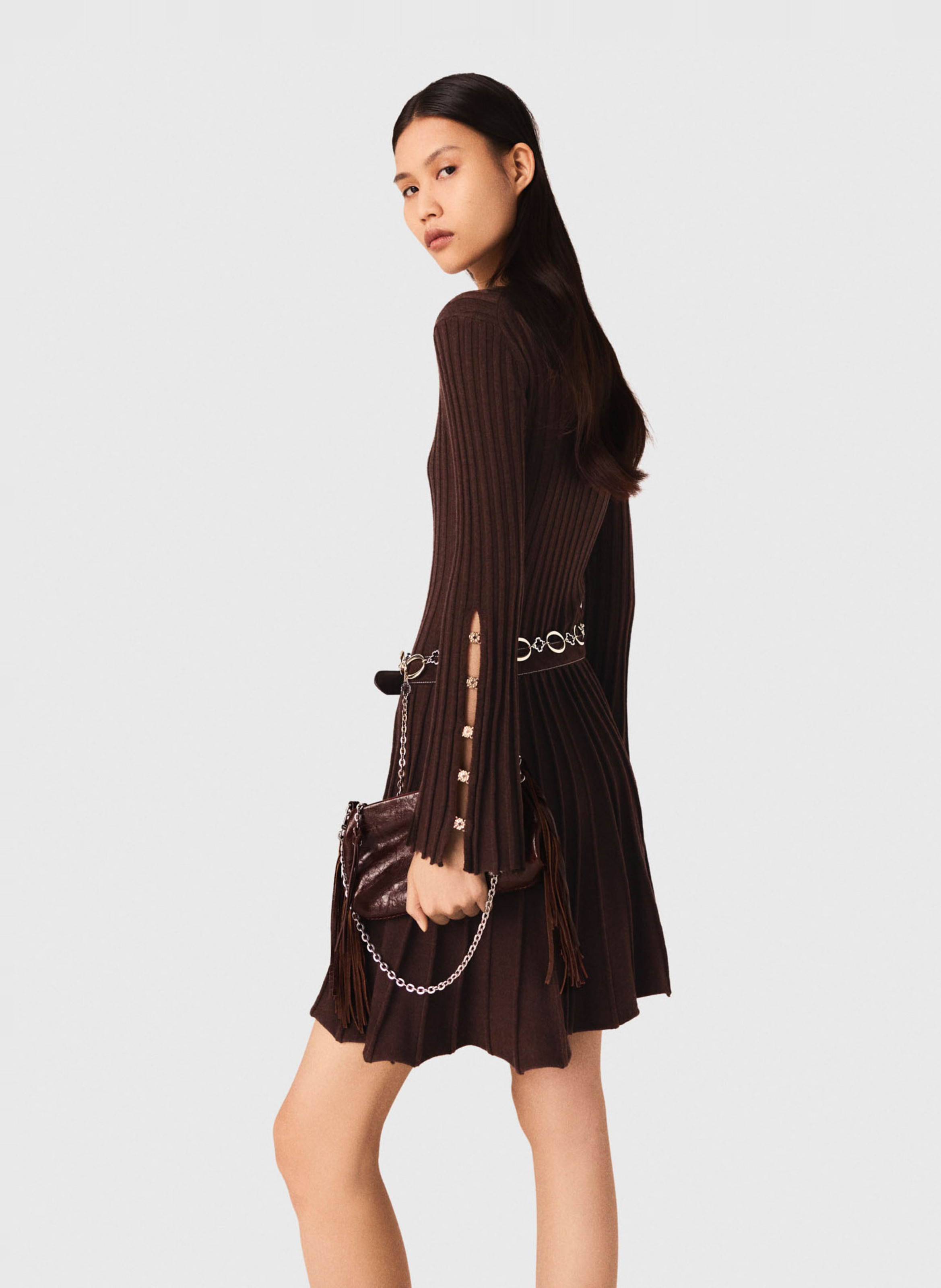 Robe courte col roulé  MAJE Marron