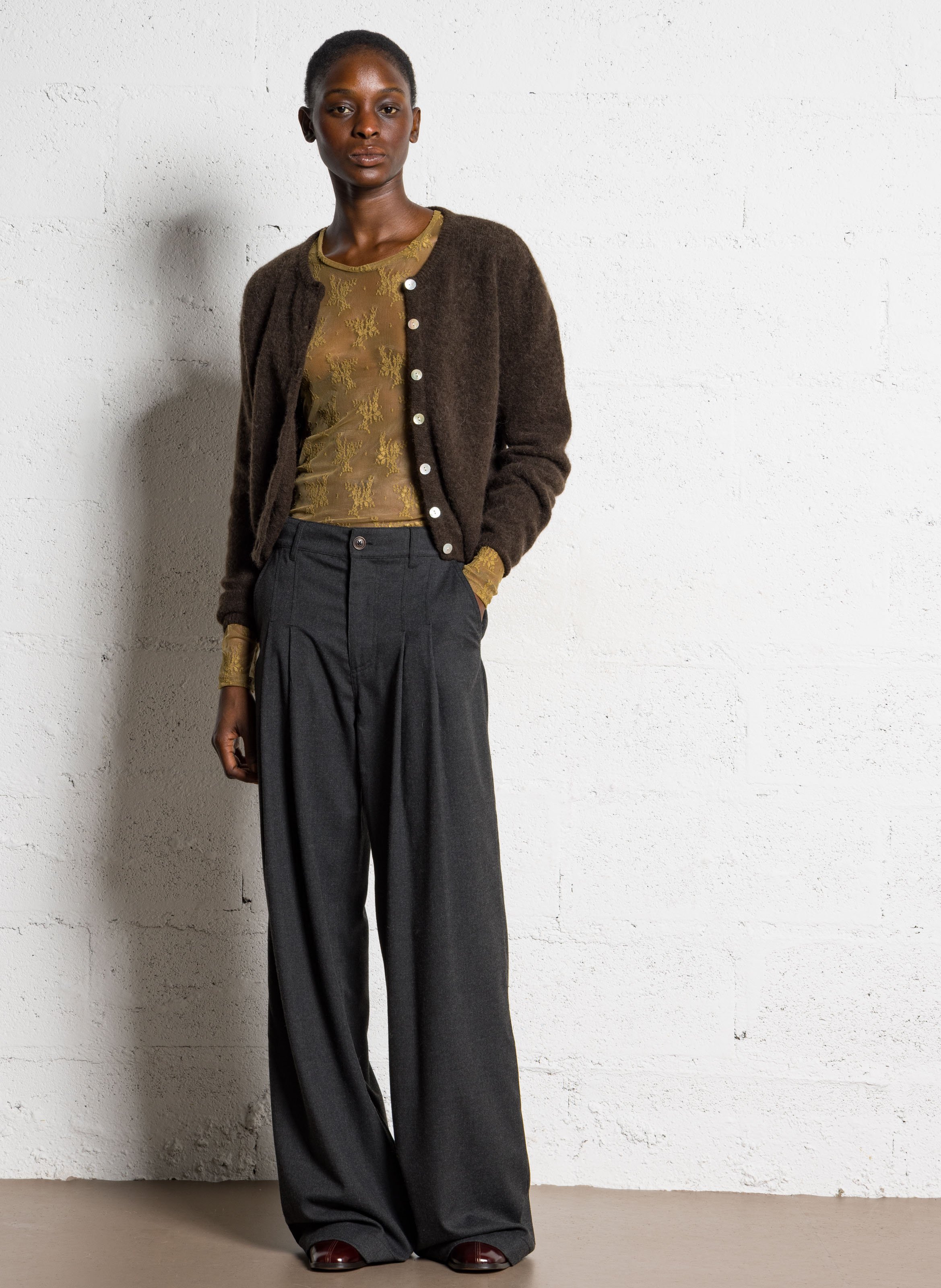 Weit geschnittene Strickjacke aus Wollmix AMERICAN VINTAGE Braun