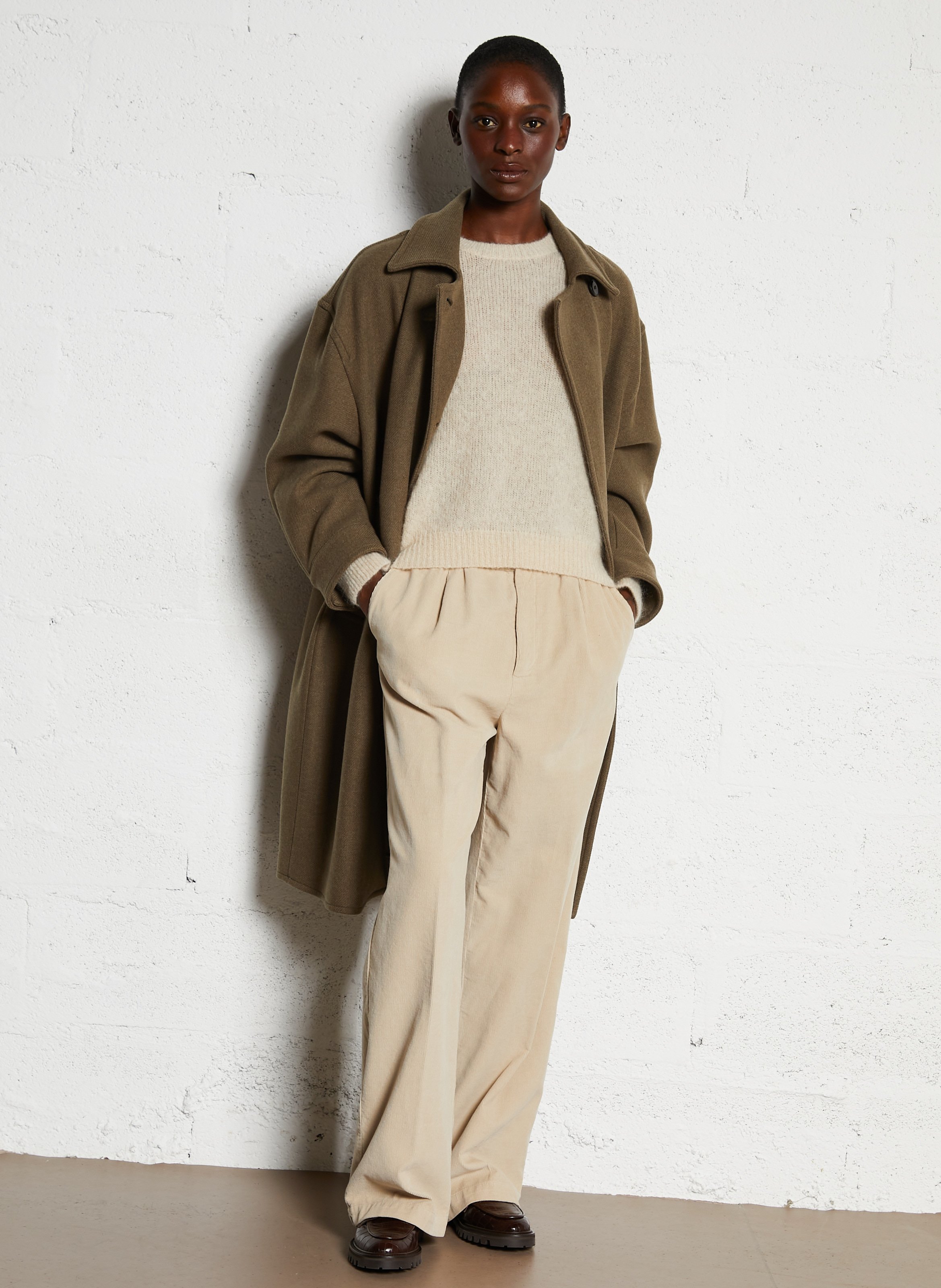 Manteau oversize col classique en laine mélangé POMANDERE Vert