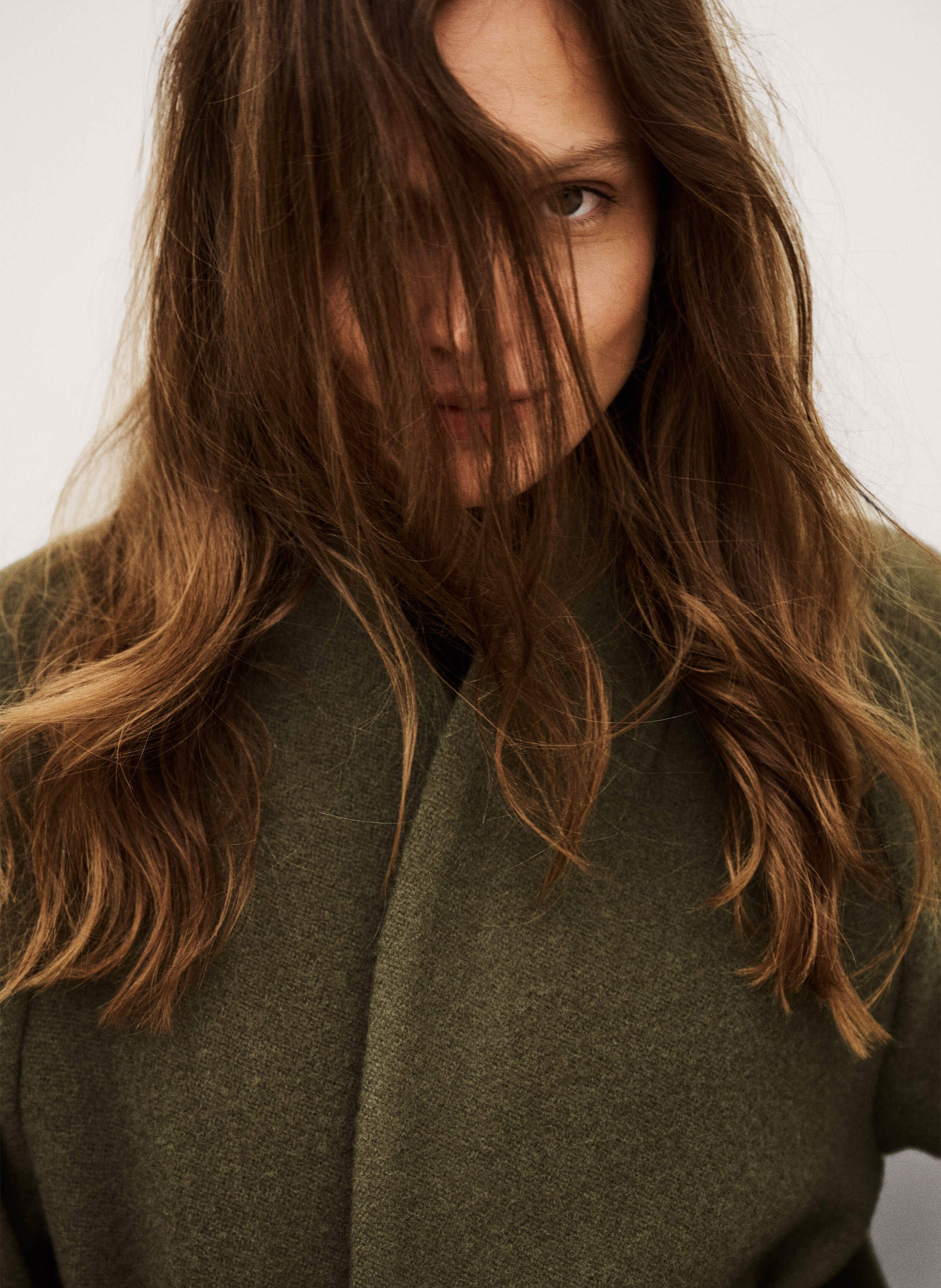 Manteau col châle en laine BA&SH Kaki