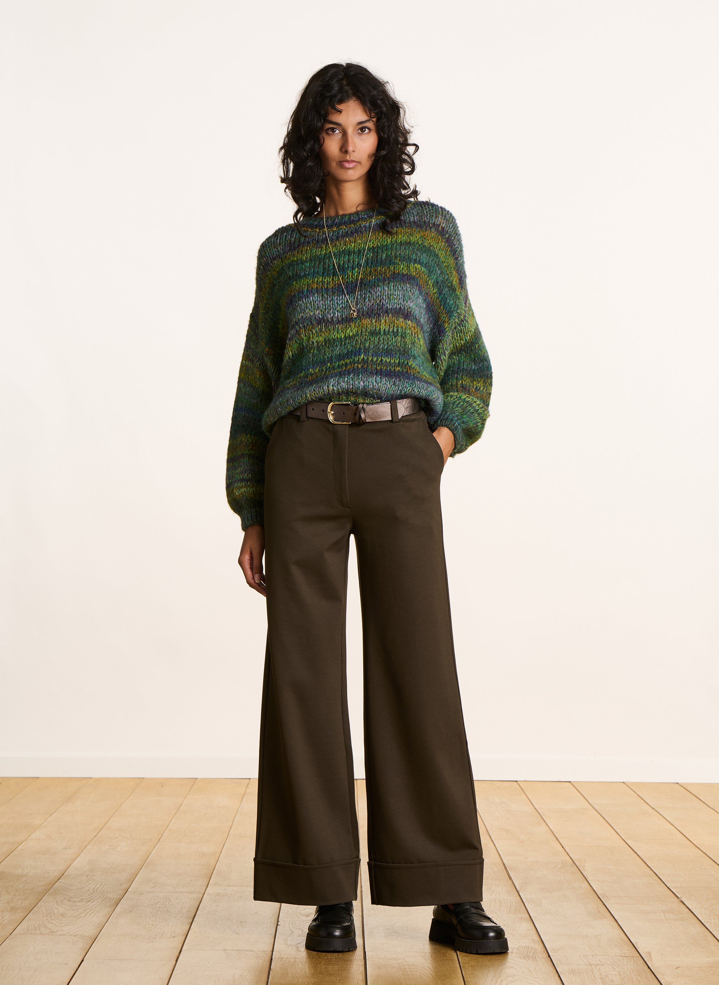 Wide Leg High Waist Stretch Pants LA FEE MARABOUTEE Braun