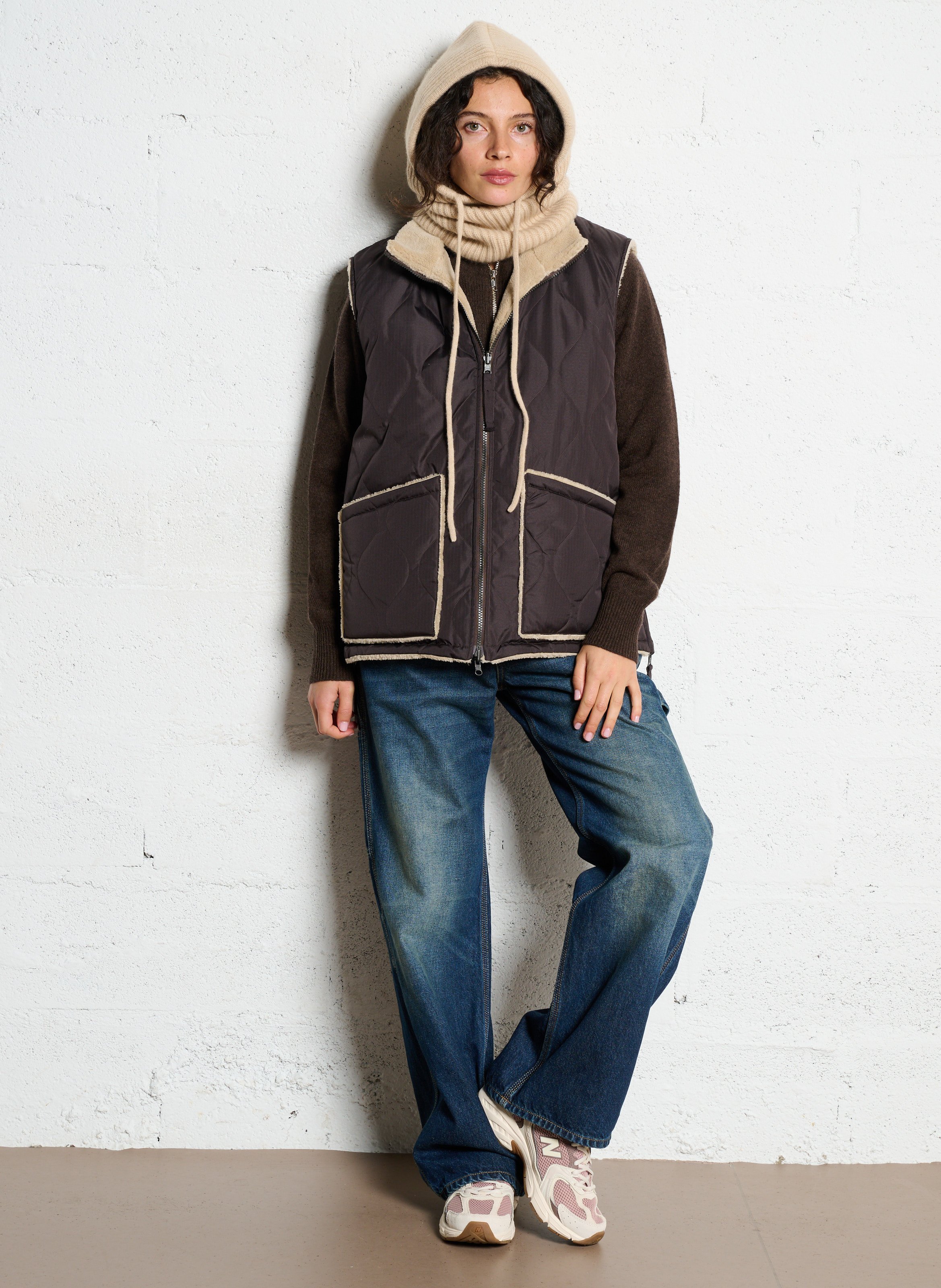 Veste col montant sans manches réversible TAION Beige