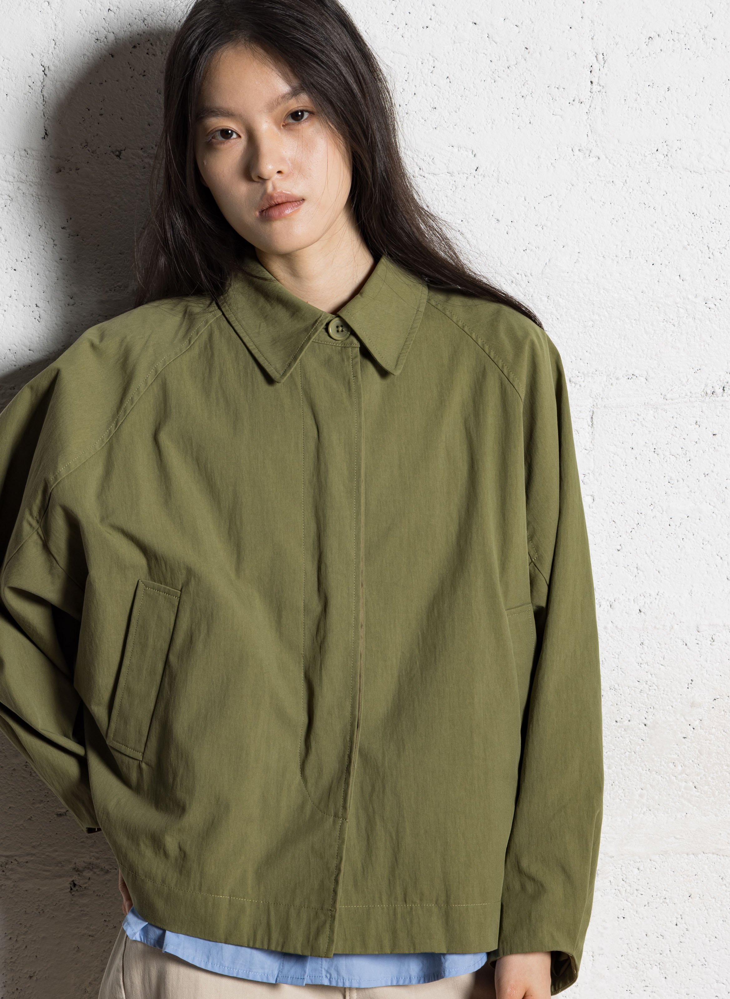 Veste ample col classique en coton mélangé JC SOPHIE Vert