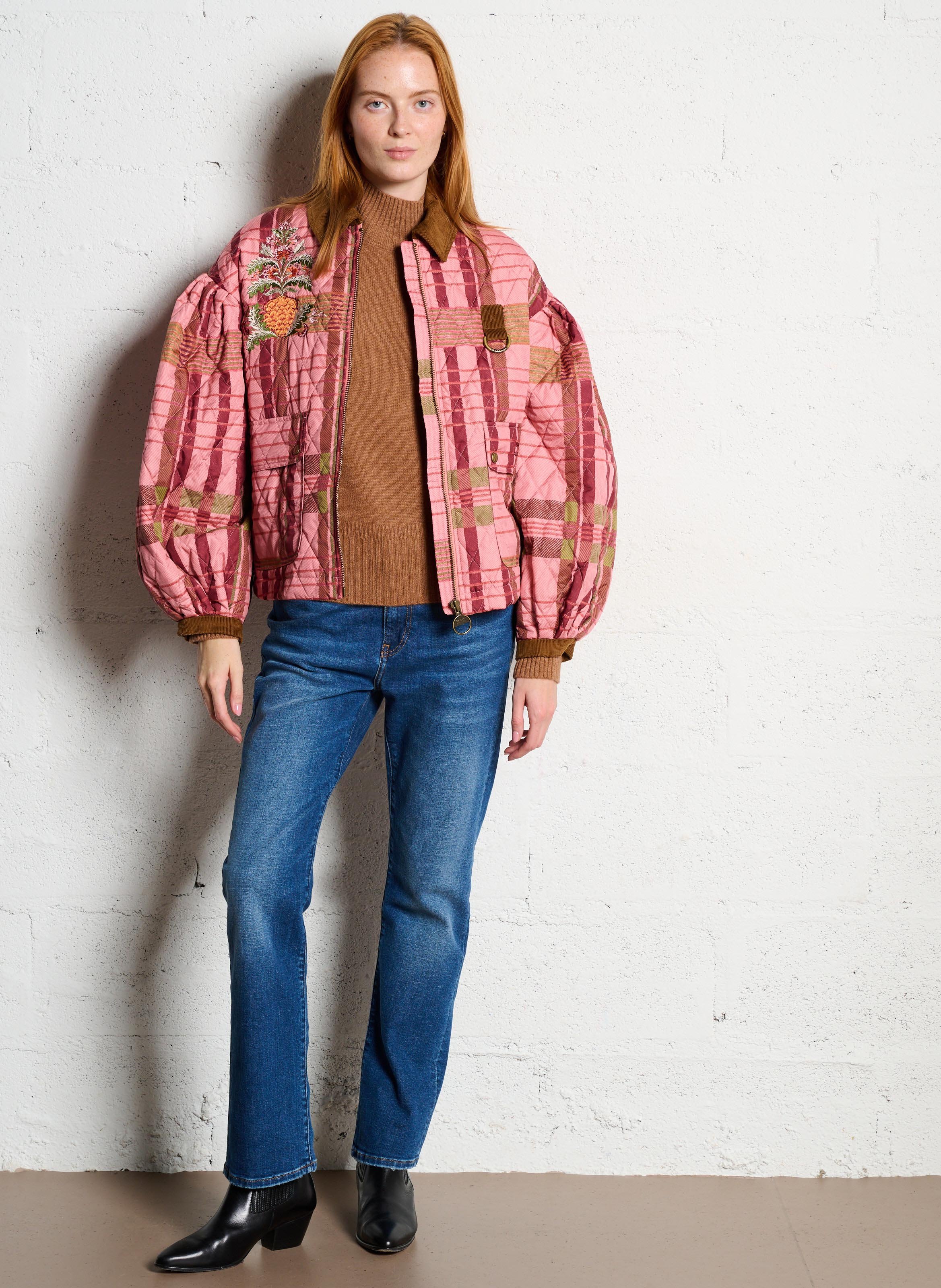 Doudoune col classique imprimé BARBOUR Rose