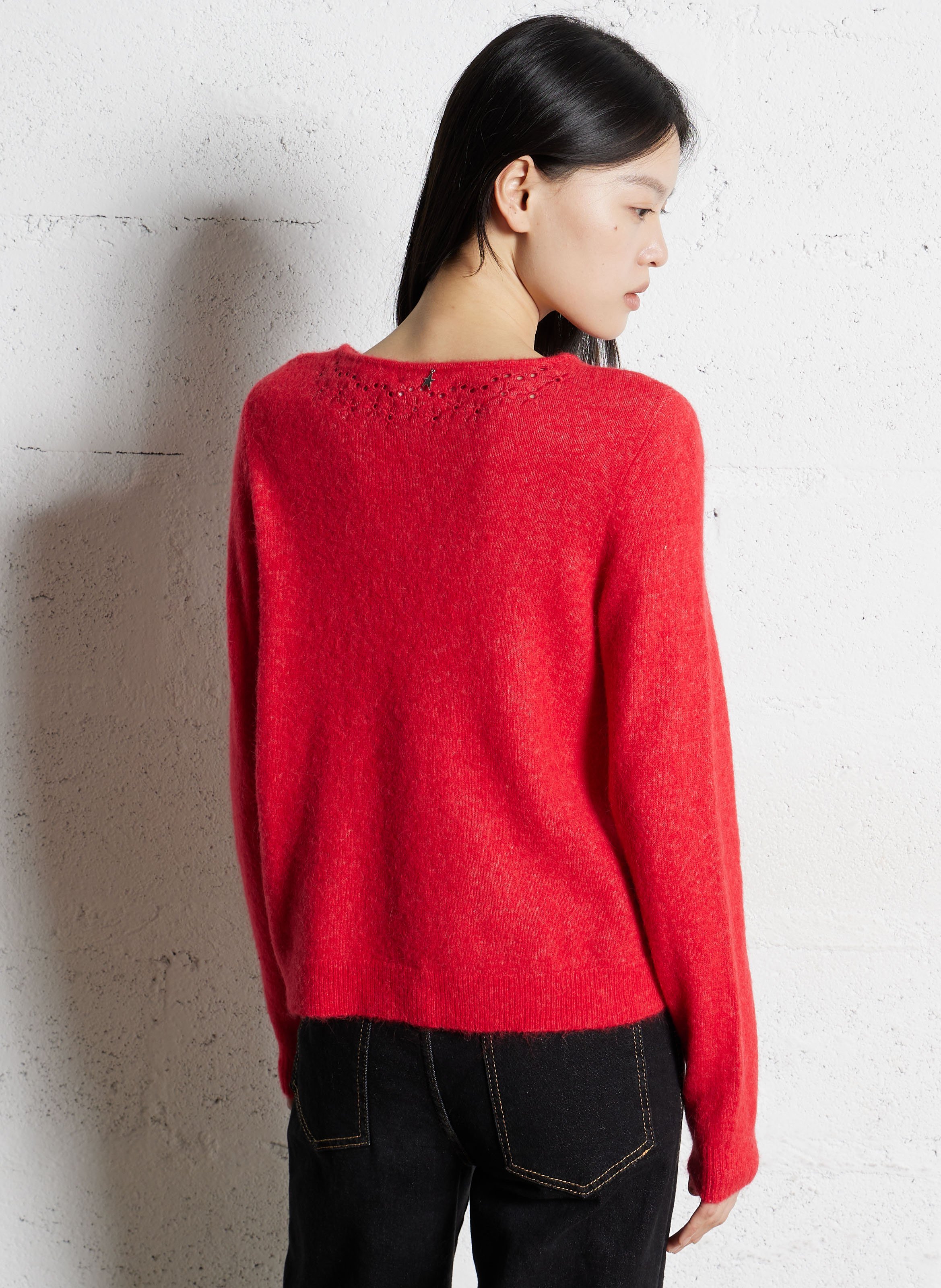 Gilet droit col rond en laine mélangée SUD EXPRESS Rouge