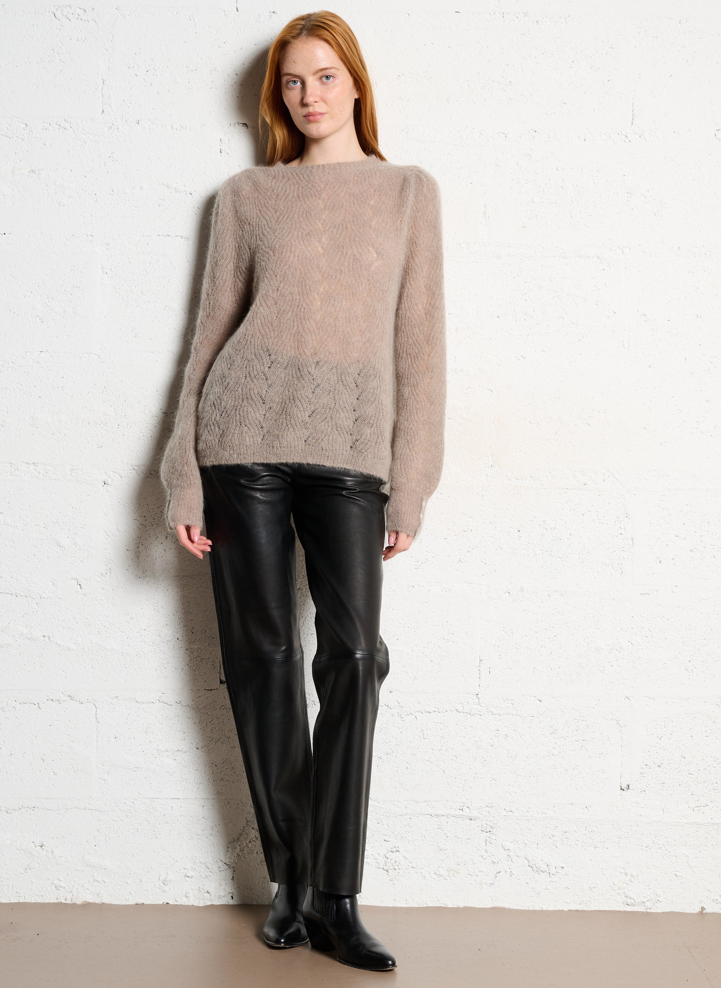 Pull droit en mohair mélangé IKKS Beige