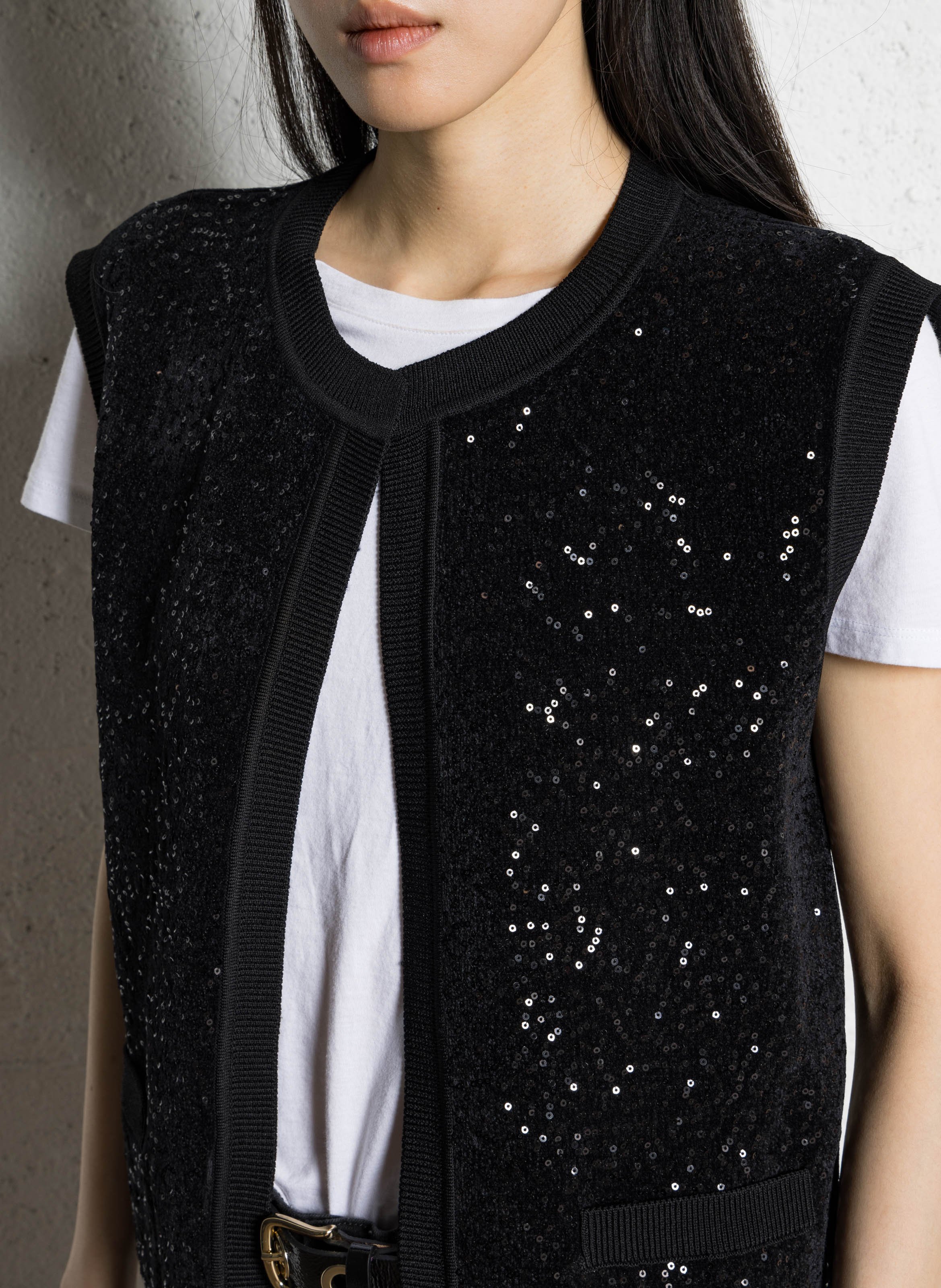Straight sequin sleeveless vest MAISON 123 Black