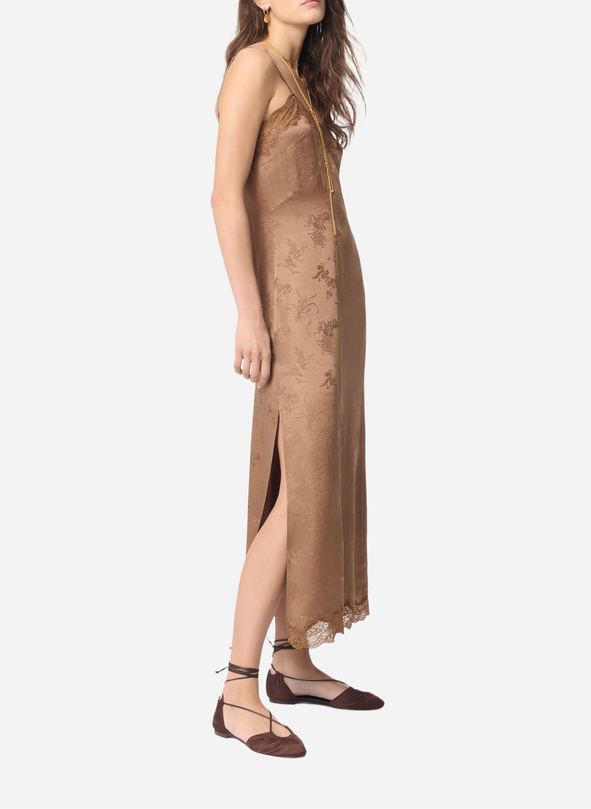 Long jacquard printed satin dress VANESSA BRUNO Brown