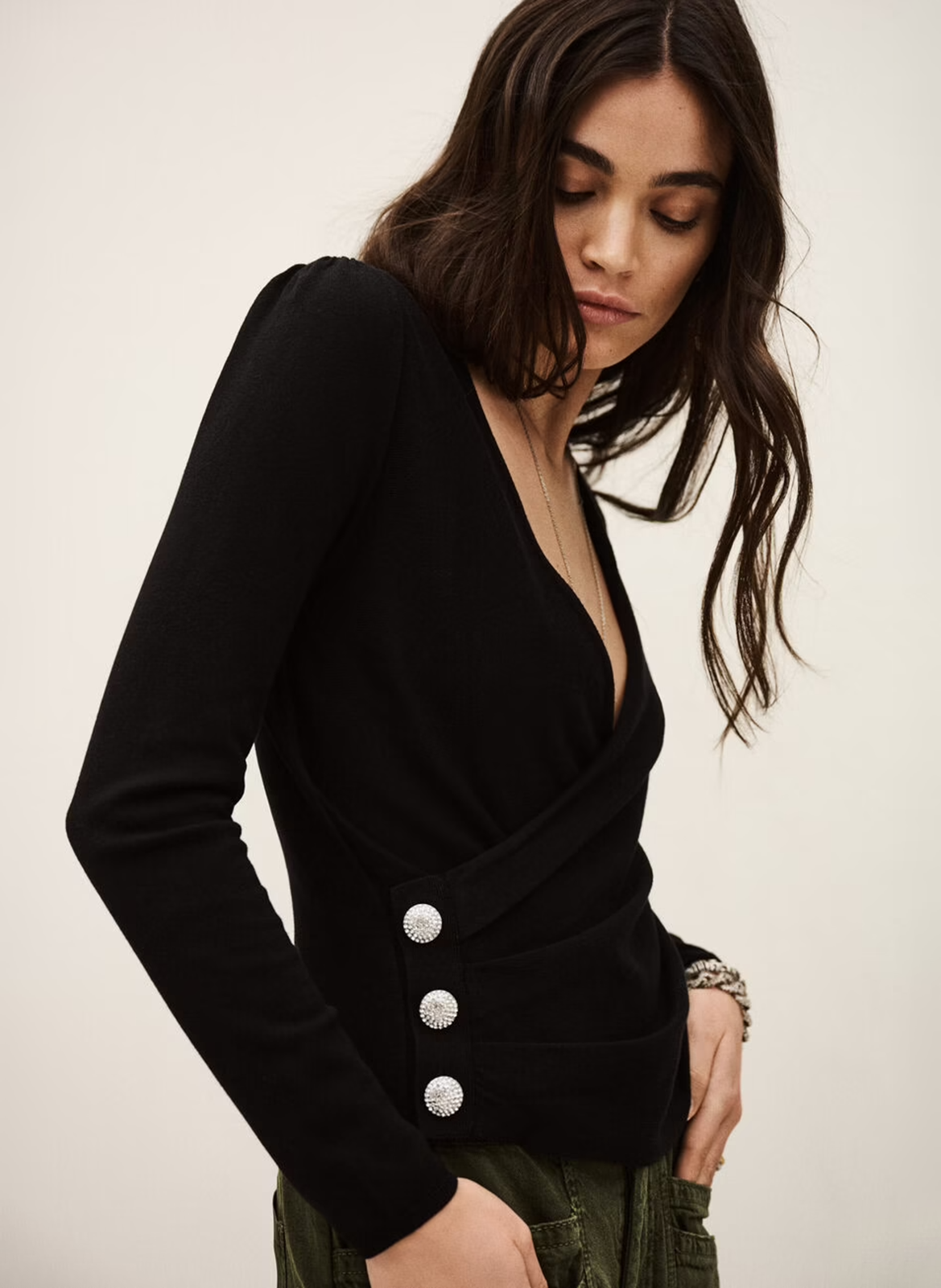 Uni wikkeltop met knopen BA&SH Zwart