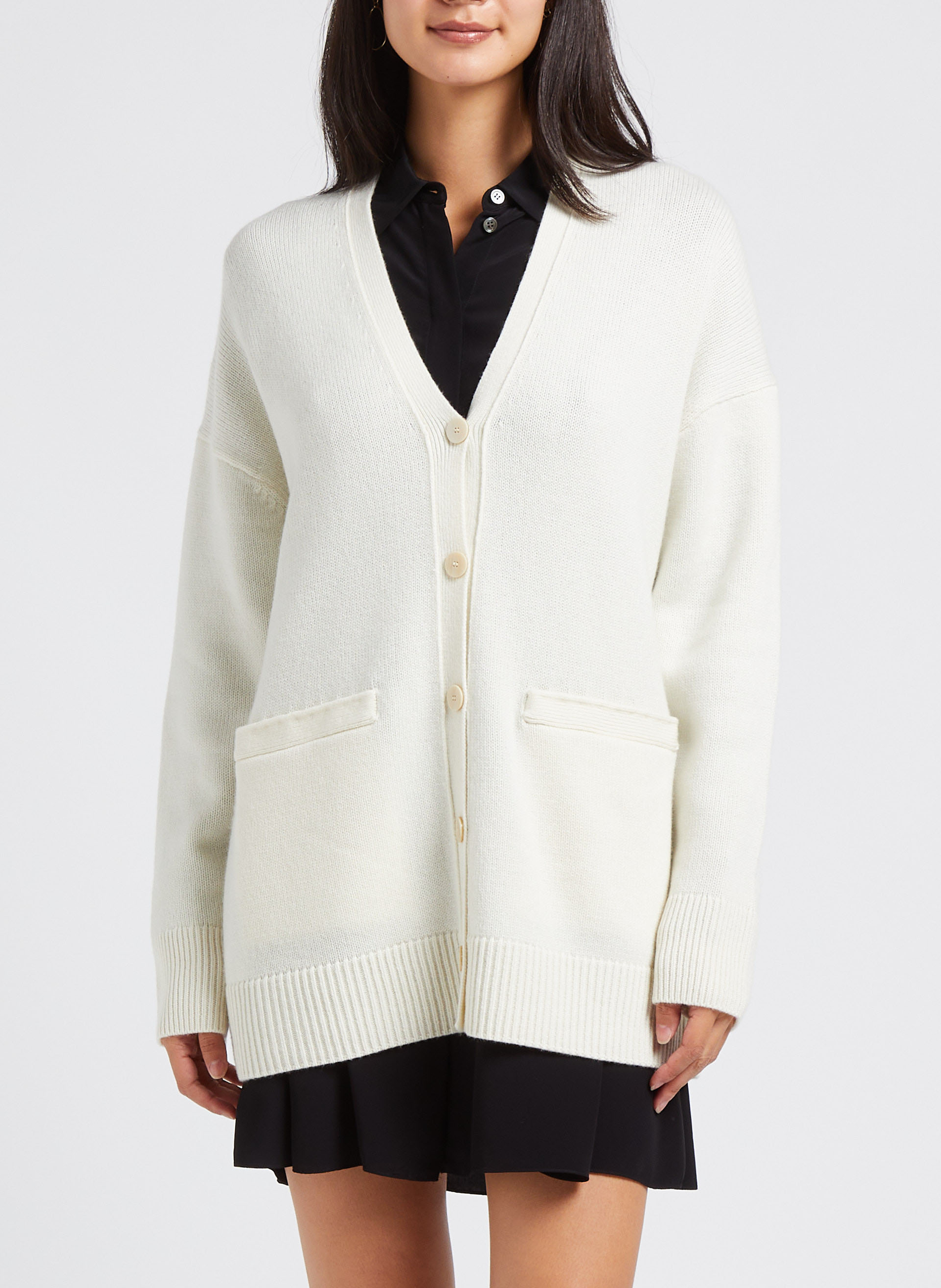 V-neck wool and cashmere-blend cardigan THEORY White