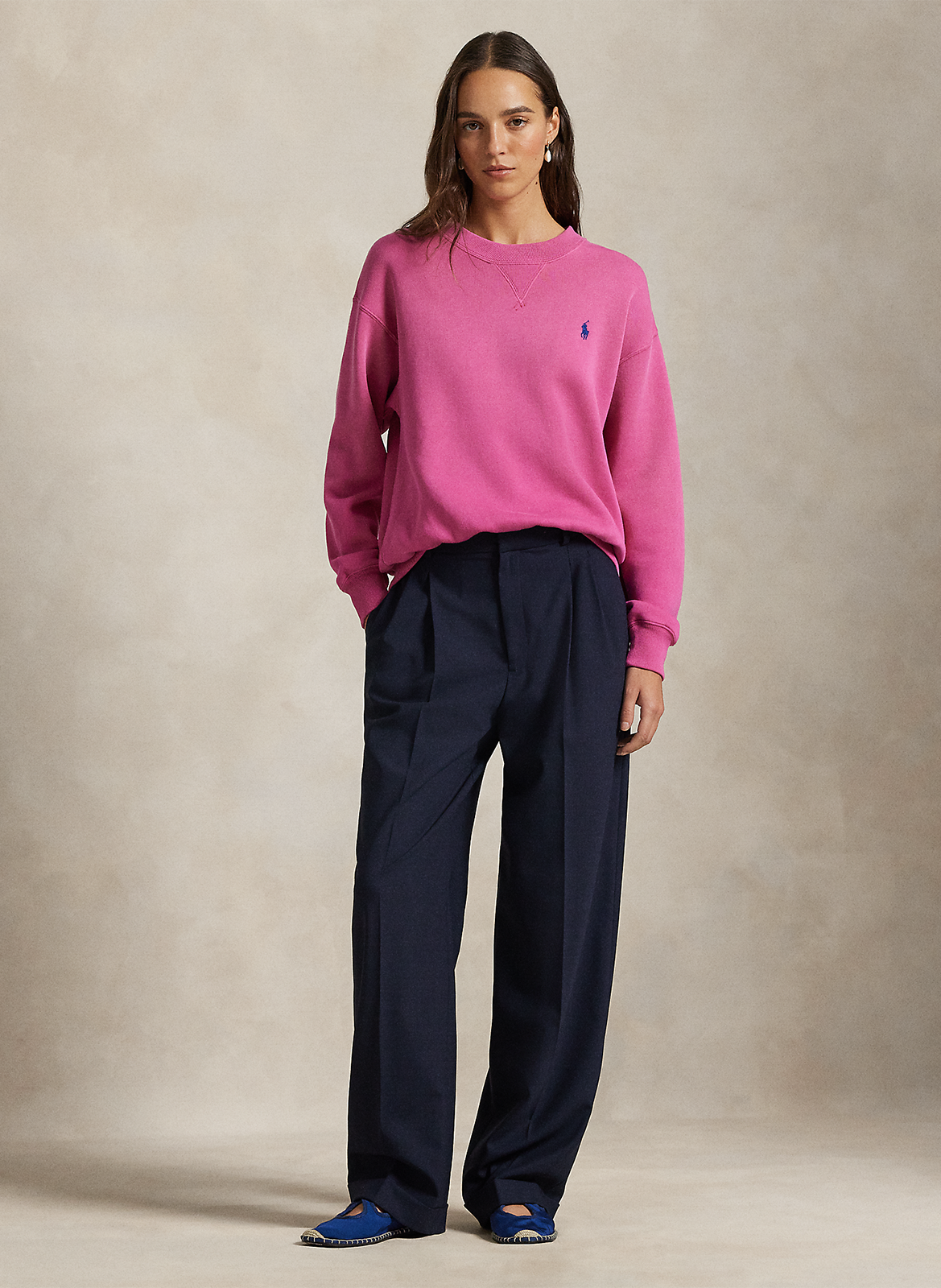 Loose-fit round-neck cotton-blend embroidered sweatshirt POLO RALPH LAUREN Pink