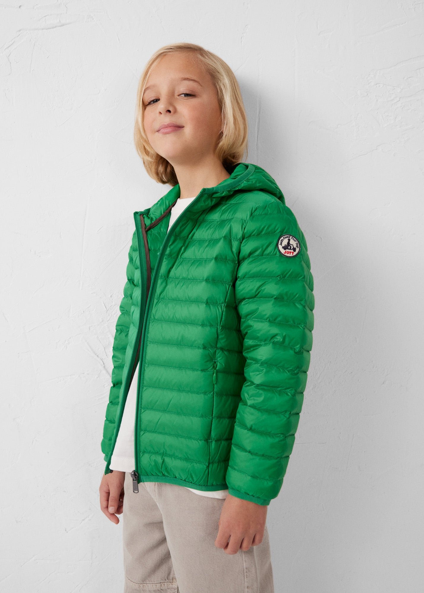Hugo lightweight hooded child's puffer coat JOTT Green