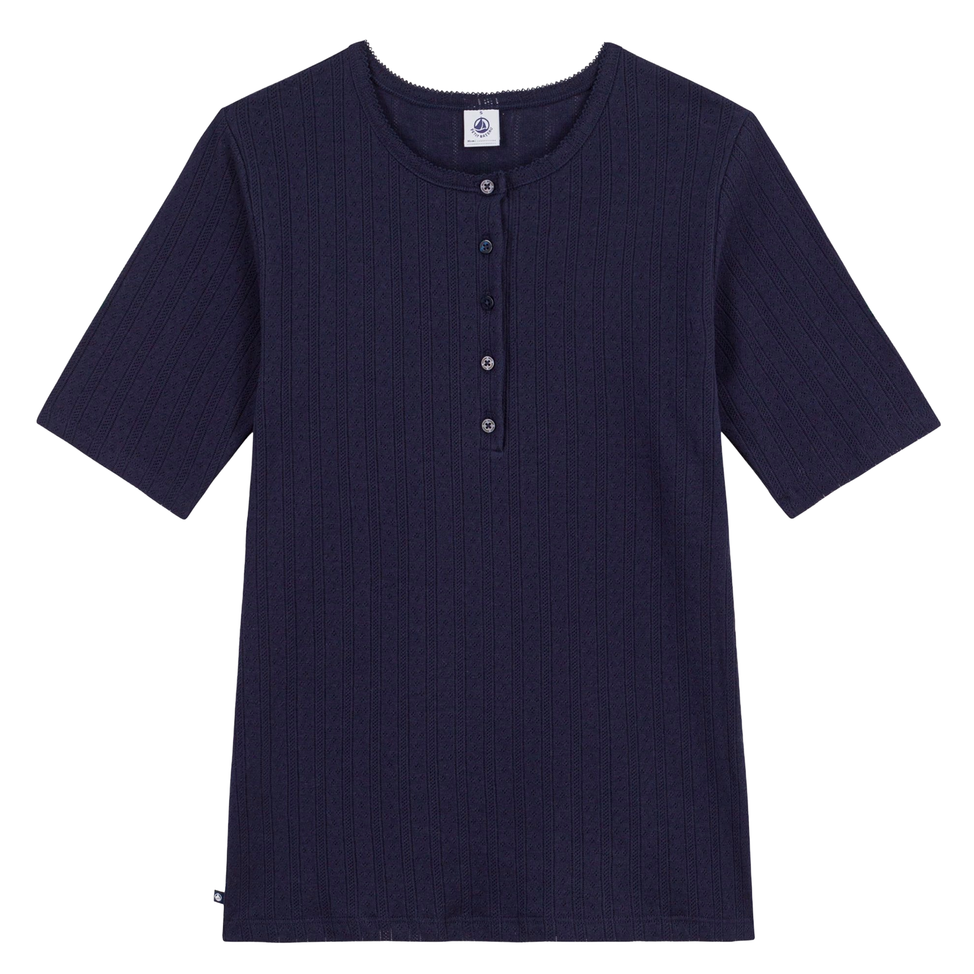 Top met knoopsluiting in pointelle-gebreide stof PETIT BATEAU Blauw