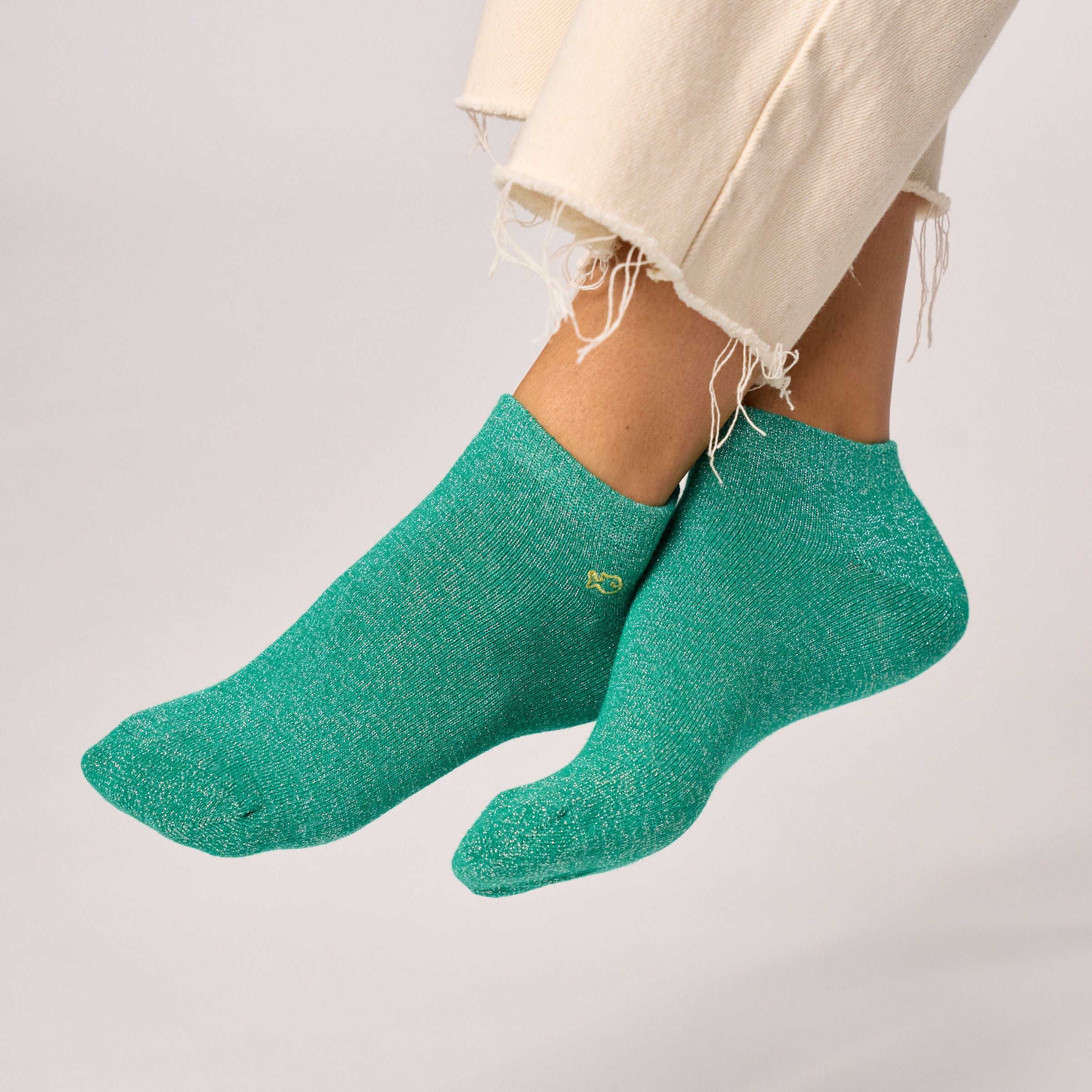 Glittery combed cotton ankle socks Green