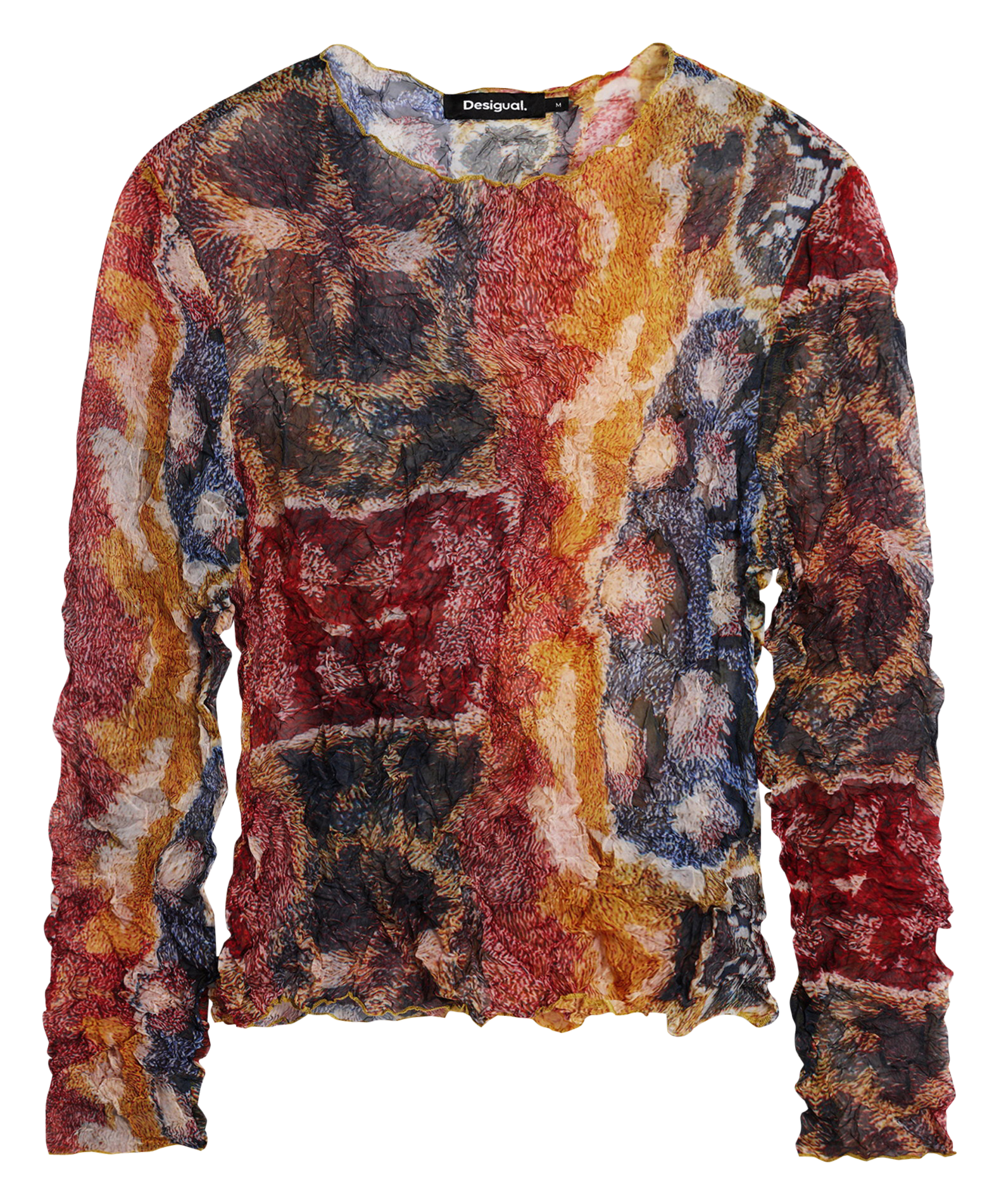 Rechte top met ronde hals en print DESIGUAL Geel