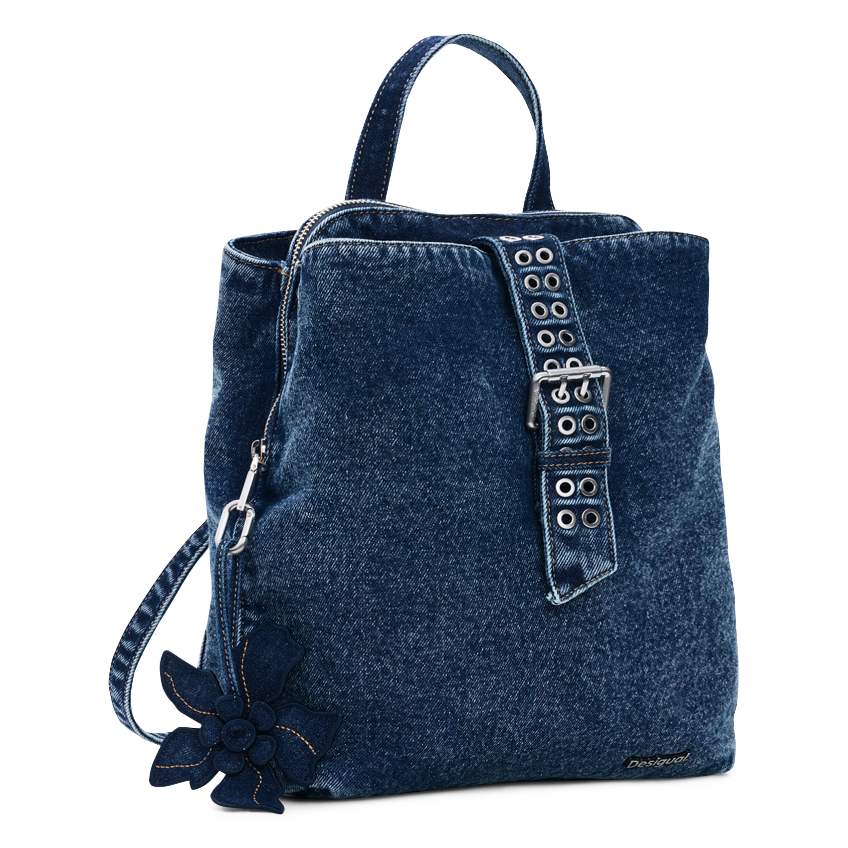 Floral denim backpack DESIGUAL Blue