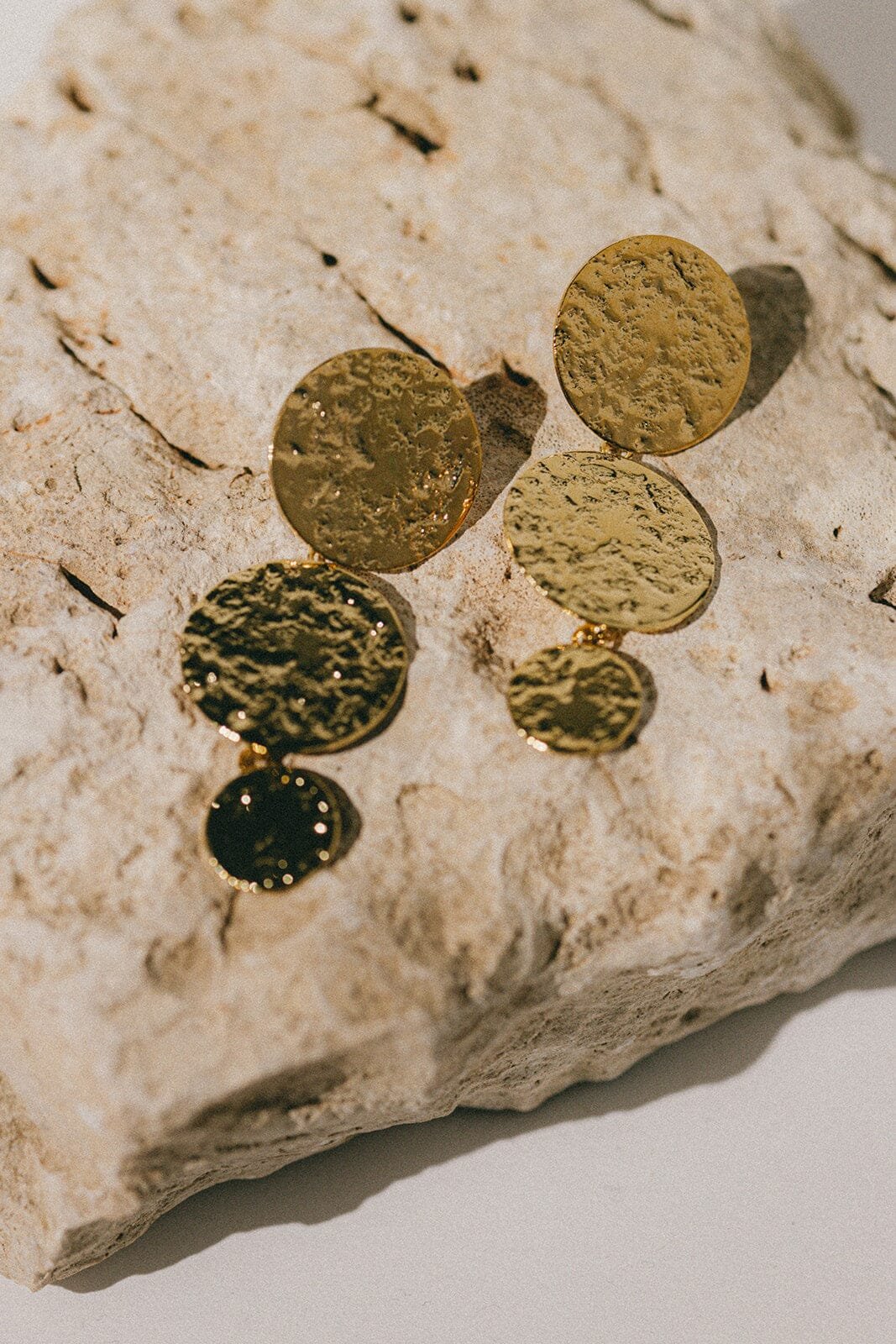 Hammered Silver Plated Round Drop Stud Earrings MONSIEUR SIMONE Golden