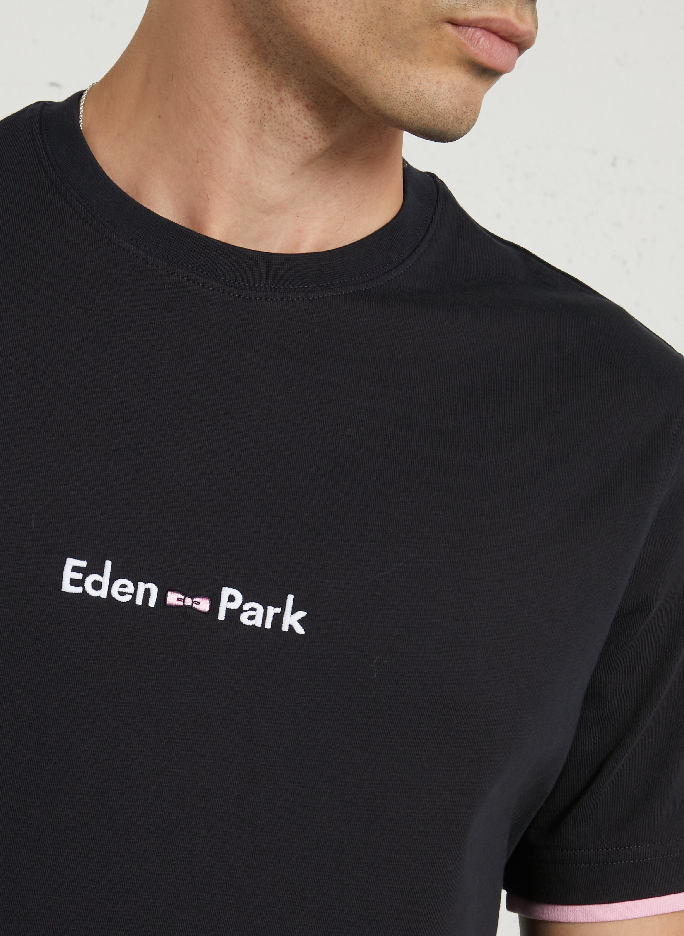 Tee-shirt droit col rond brodé en coton EDEN PARK Bleu