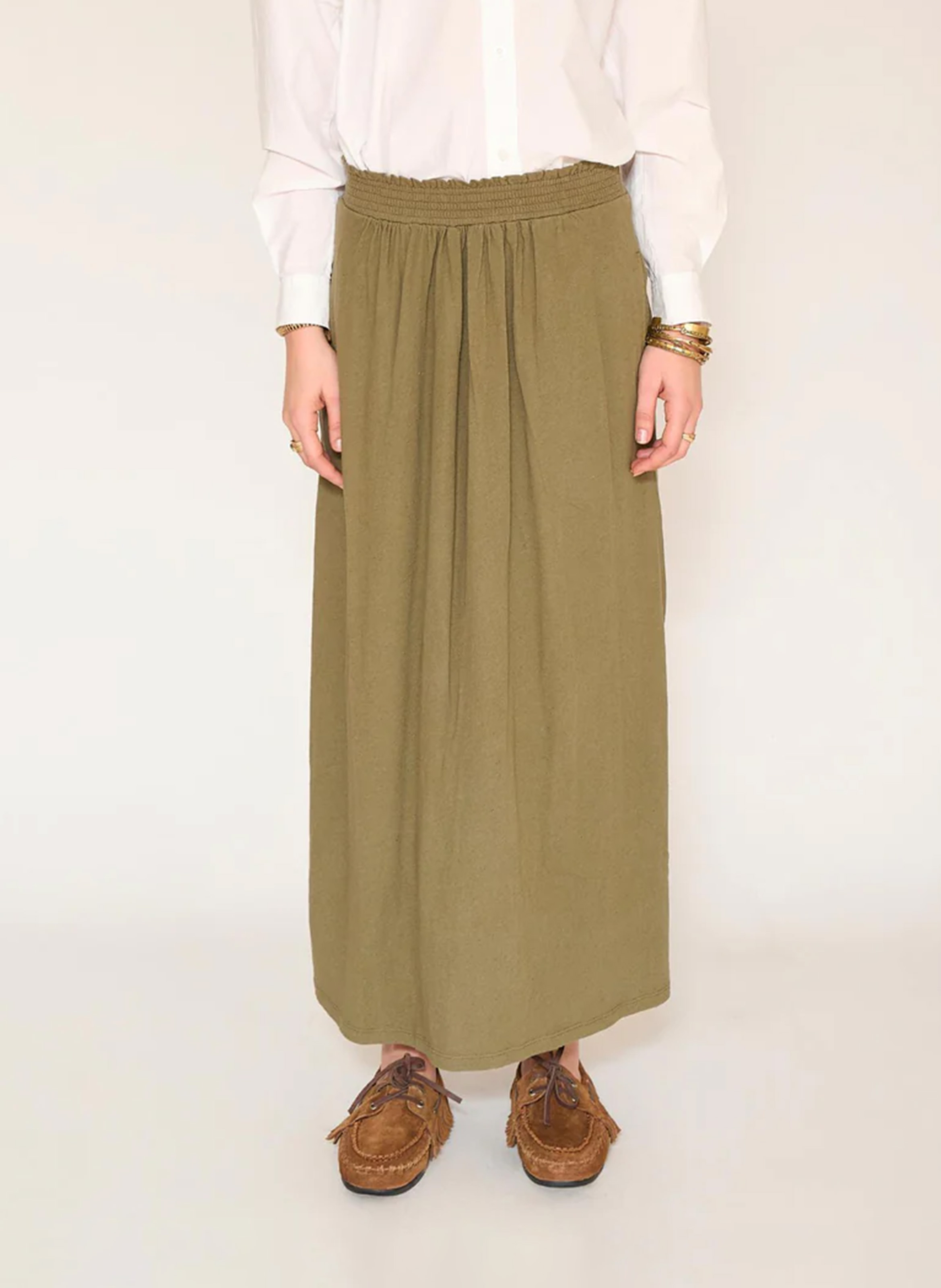 Ausgestellter Midirock aus Baumwoll-Mix MKT Khaki