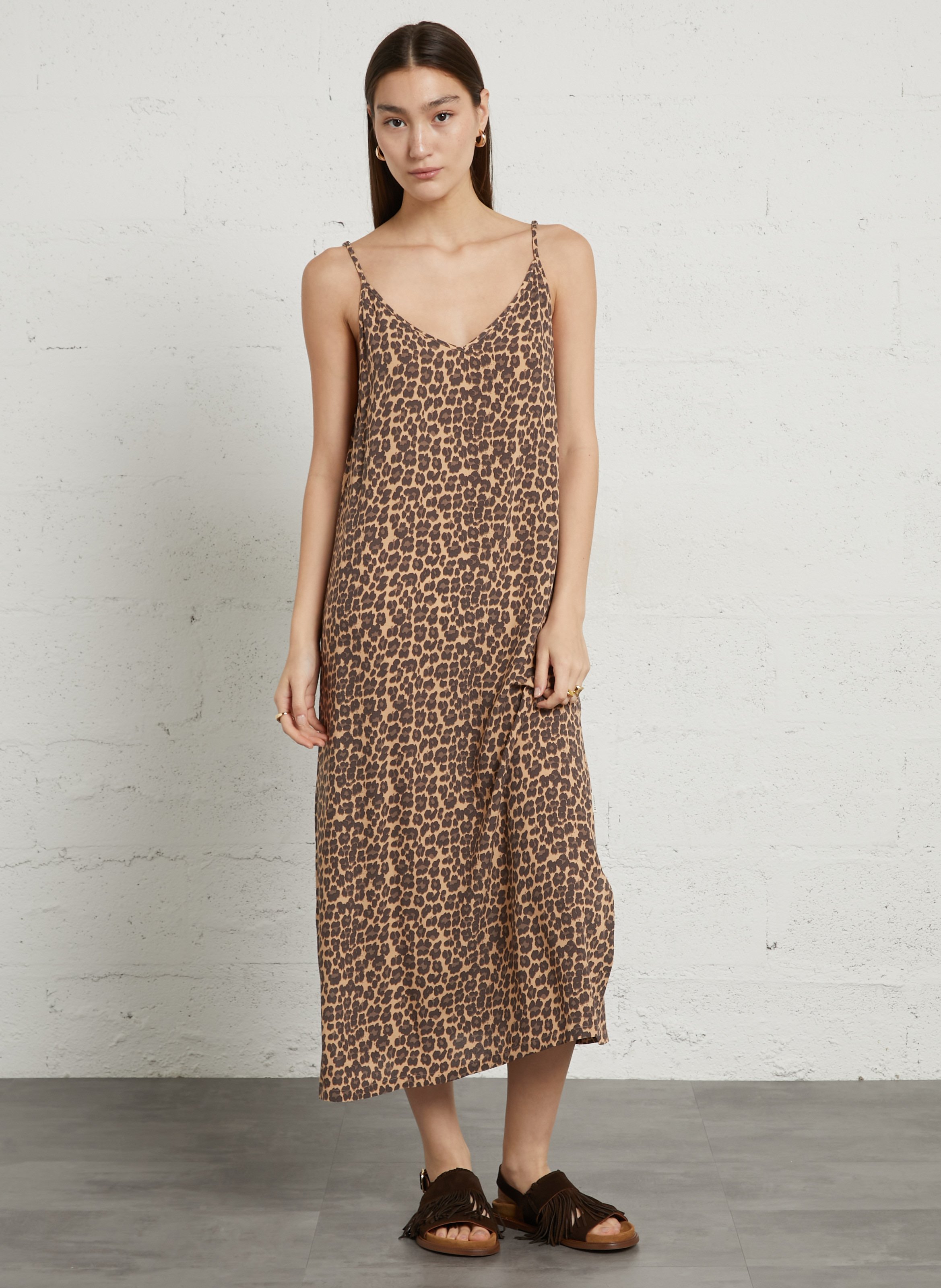 Robe longue col V imprimé LE TEMPS DES CERISES Bleu