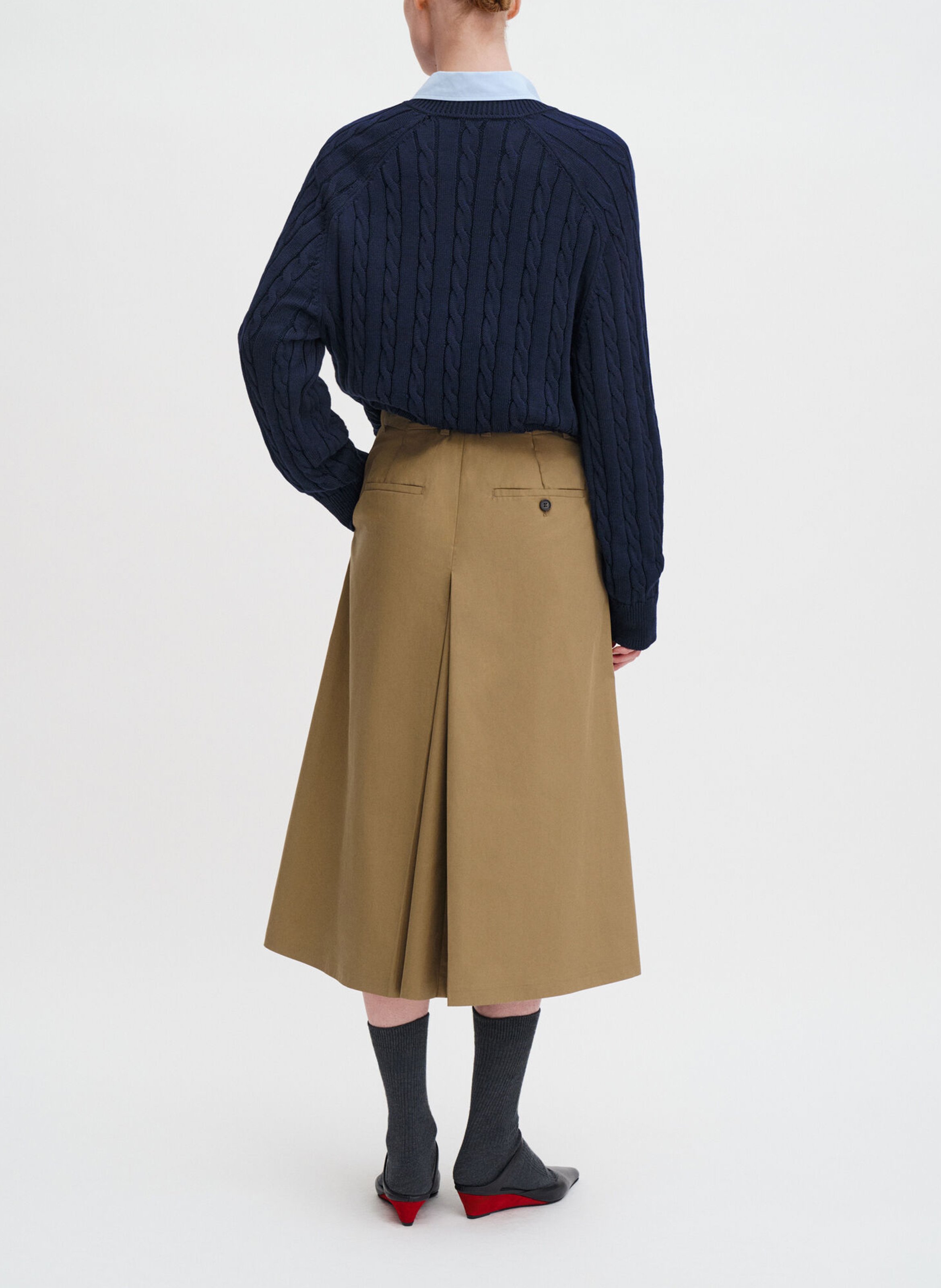 Jupe midi évasée taille haute FILIPPA K Beige