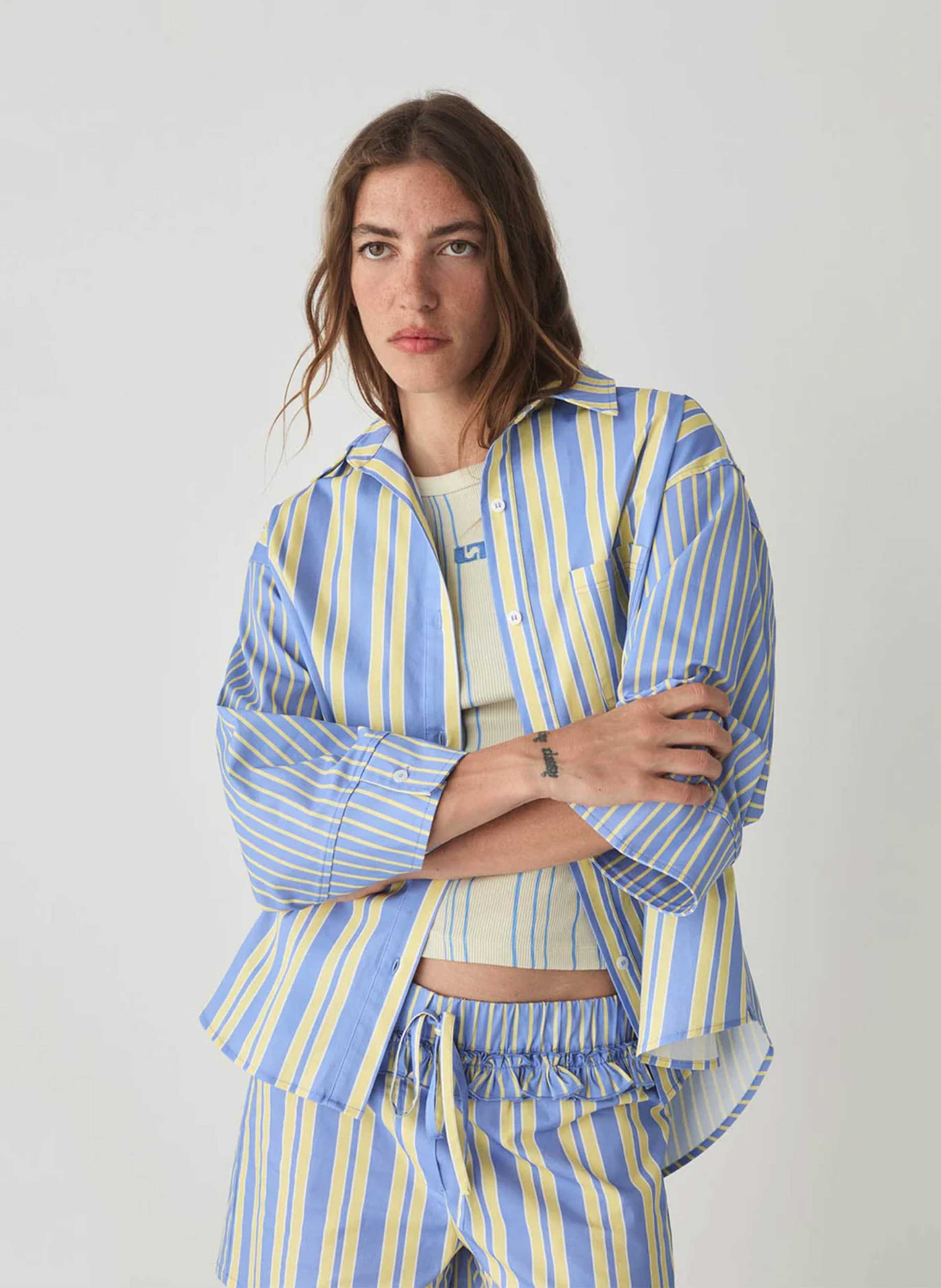 Cotton and linen shirt with classic collar LAAGAM Blue