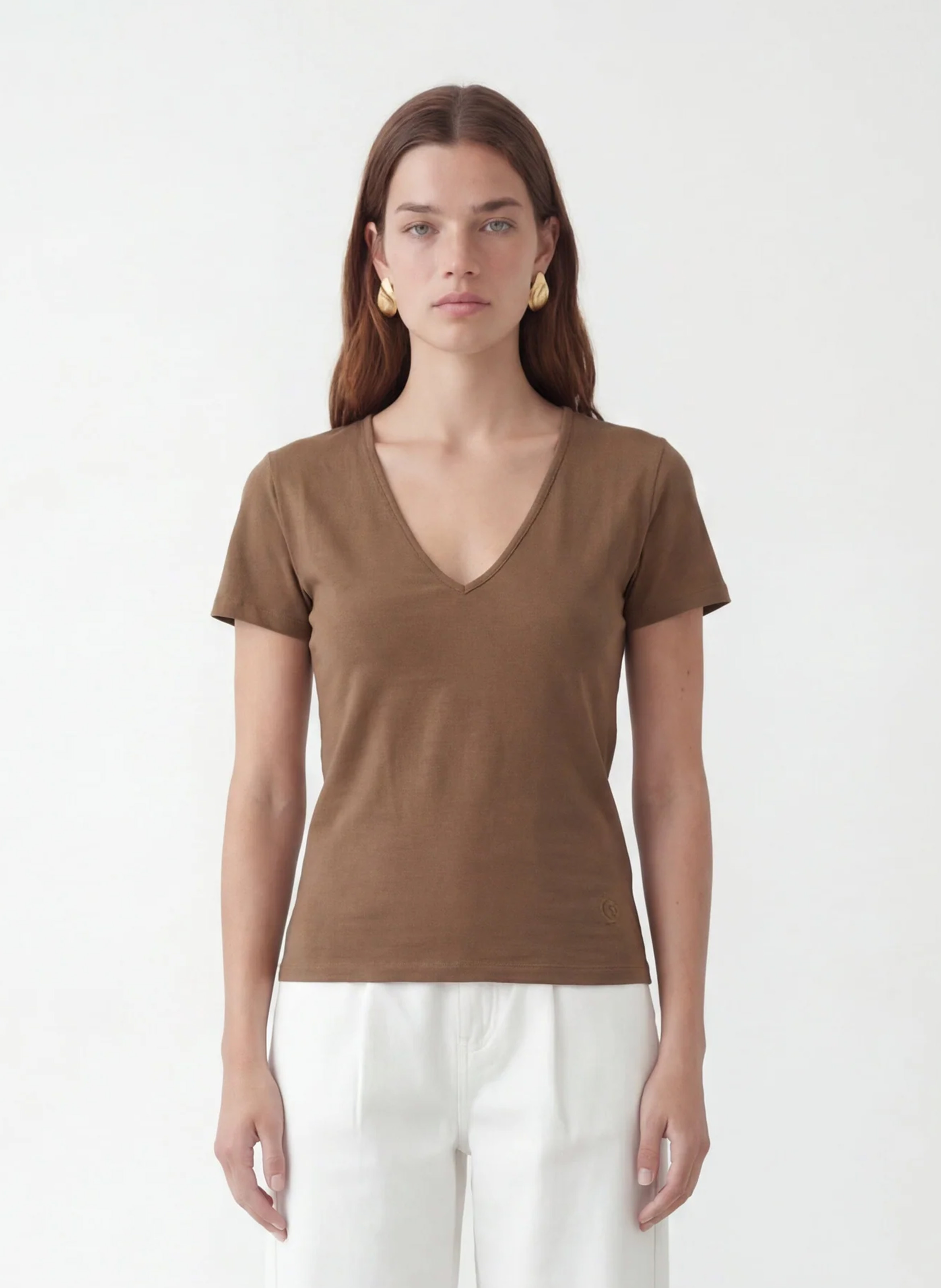 Tee-shirt ajusté col V manches courtes KOOKAI Marron