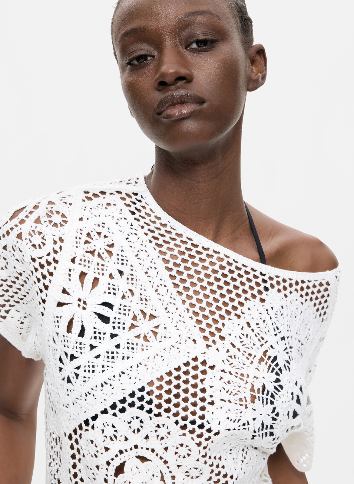 Short-sleeved lace knit top DESIGUAL White